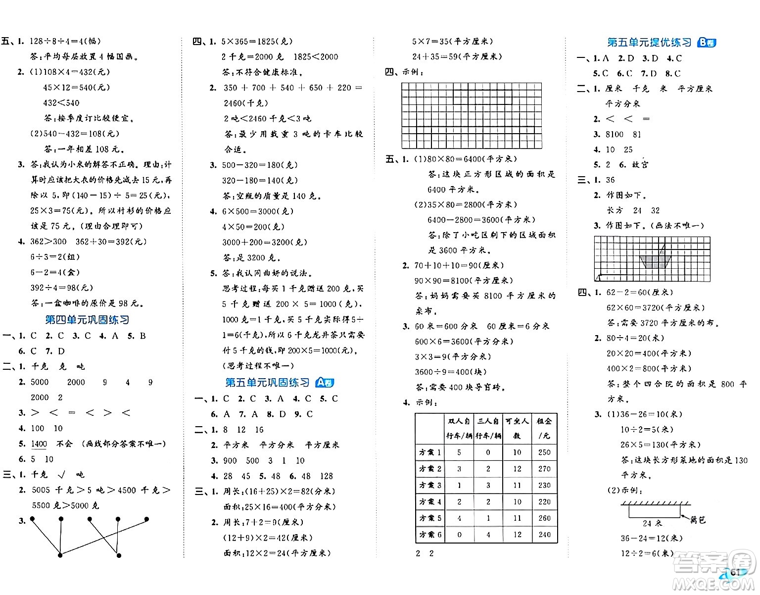 西安出版社2024年春53全優(yōu)卷三年級(jí)數(shù)學(xué)下冊(cè)北師大版答案