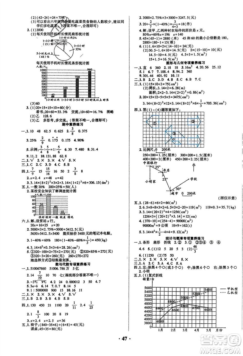 吉林教育出版社2024年春一對(duì)一同步精練測(cè)評(píng)六年級(jí)數(shù)學(xué)下冊(cè)西師版參考答案