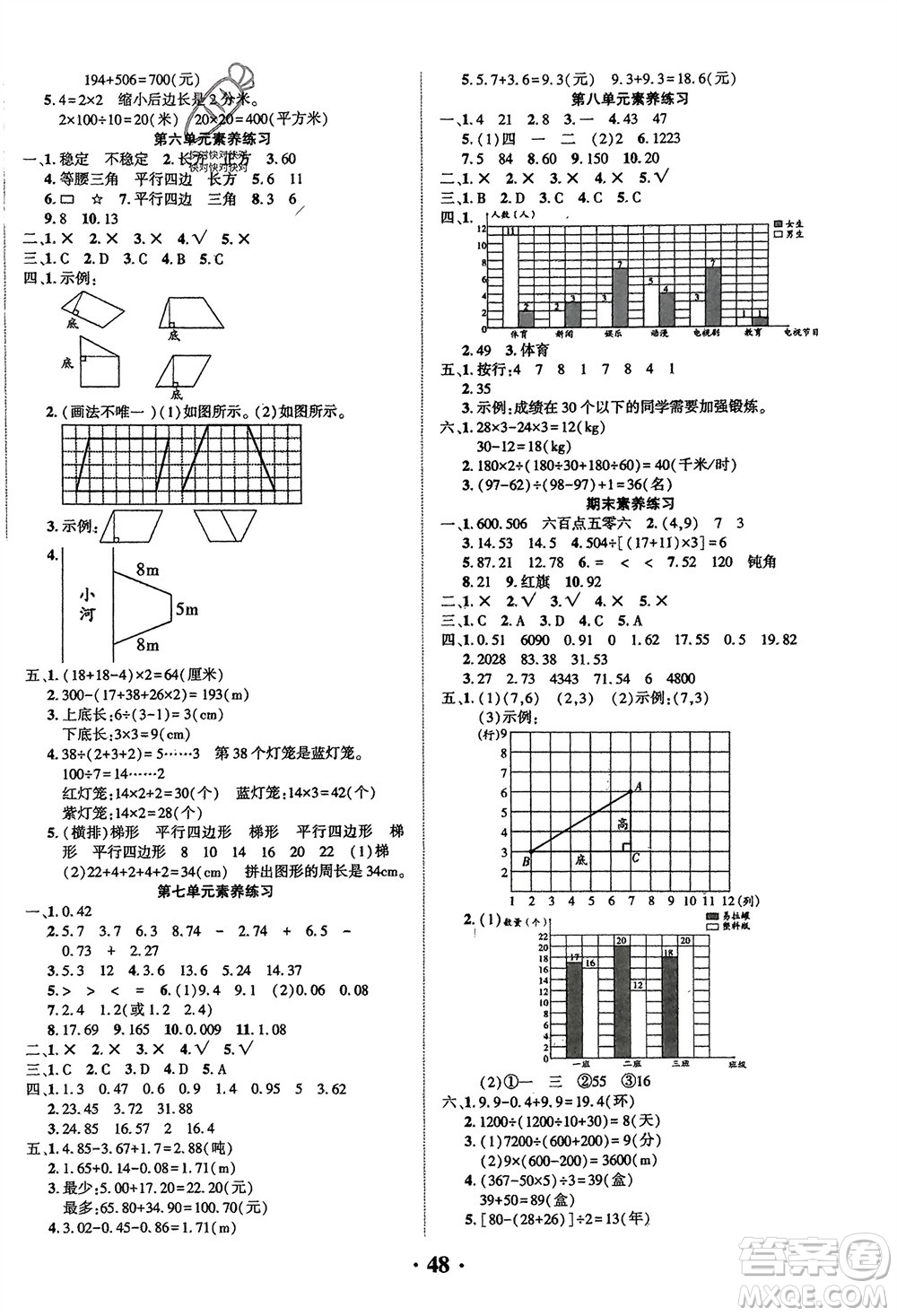 吉林教育出版社2024年春一對(duì)一同步精練測評(píng)四年級(jí)數(shù)學(xué)下冊(cè)西師版參考答案