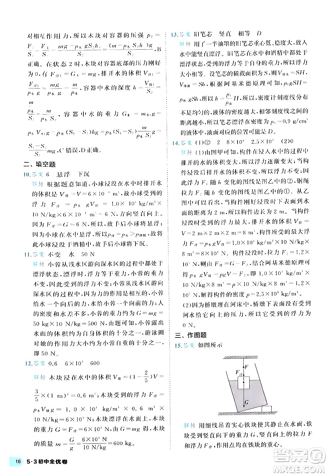 西安出版社2024年春53初中全優(yōu)卷八年級(jí)物理下冊(cè)人教版答案