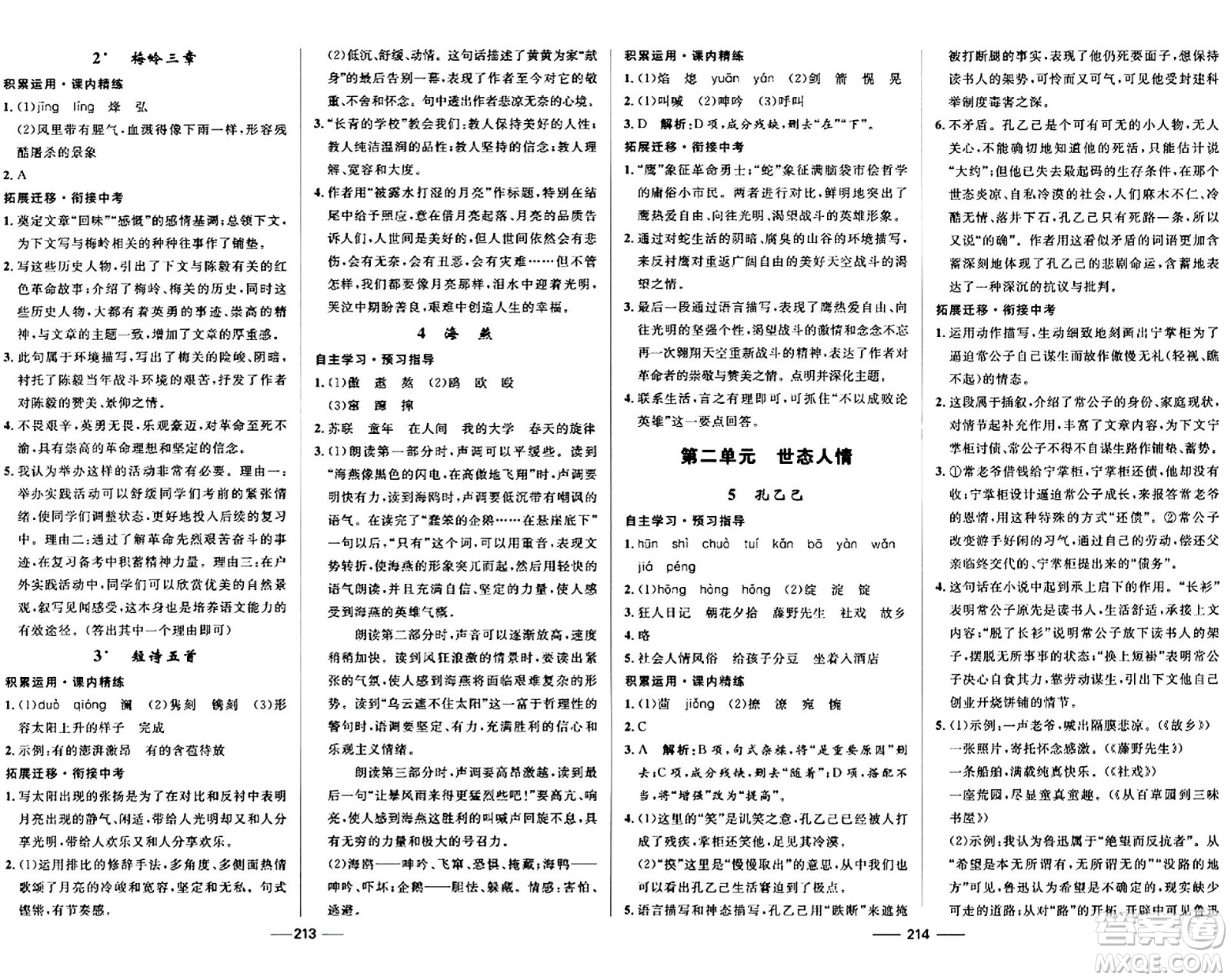 河北少年兒童出版社2024年春奪冠百分百新導(dǎo)學(xué)課時(shí)練九年級(jí)語(yǔ)文全一冊(cè)人教版答案