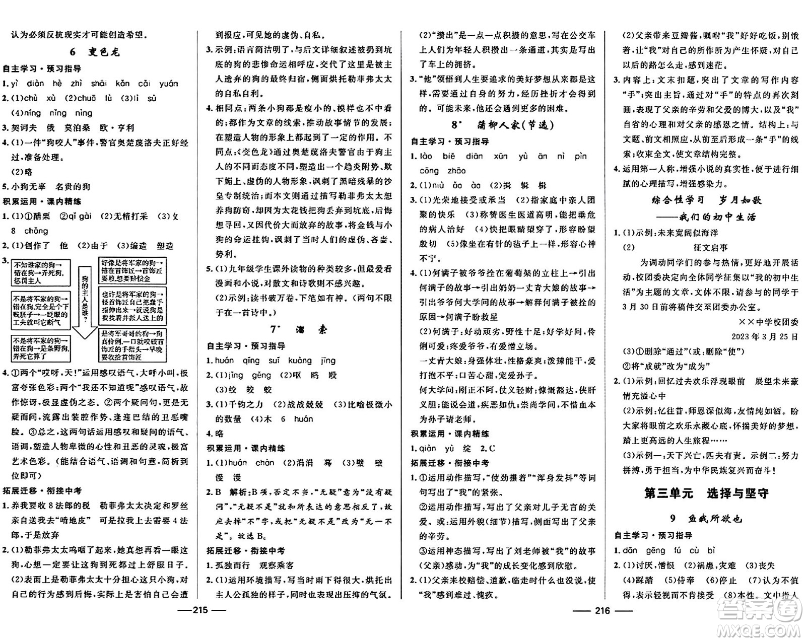 河北少年兒童出版社2024年春奪冠百分百新導(dǎo)學(xué)課時(shí)練九年級(jí)語(yǔ)文全一冊(cè)人教版答案