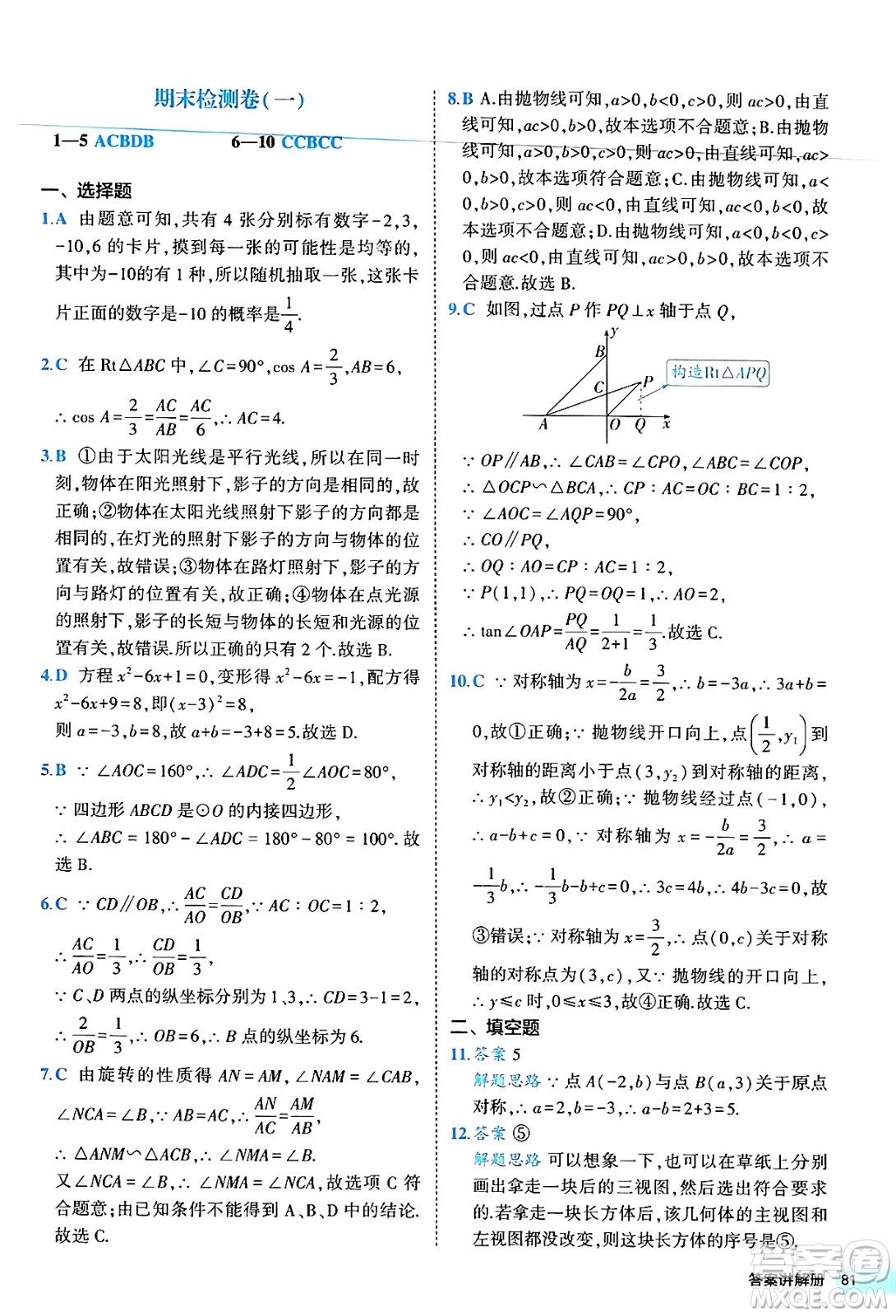 西安出版社2024年春53初中全優(yōu)卷九年級數(shù)學全一冊人教版答案