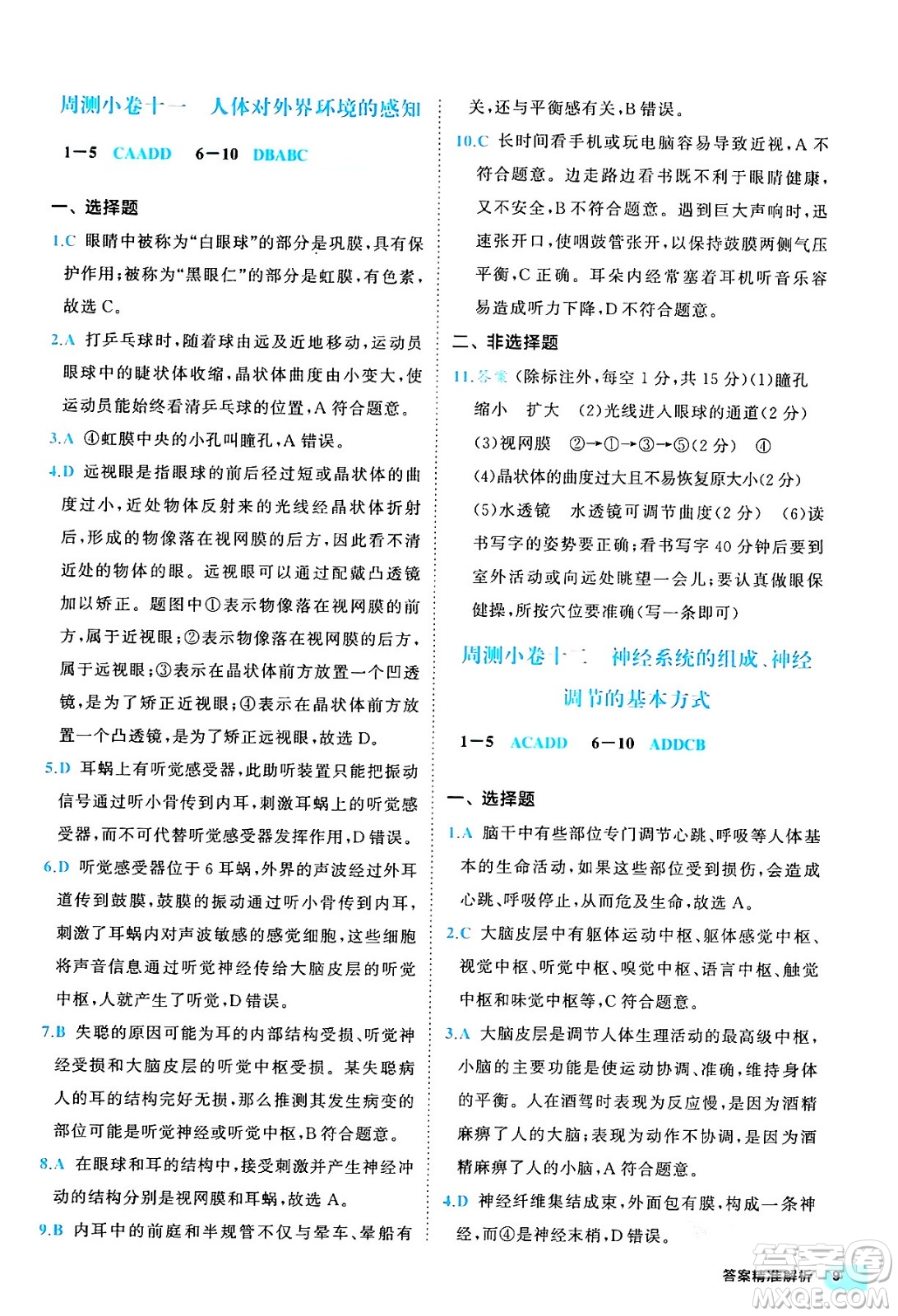 西安出版社2024年春53初中全優(yōu)卷七年級生物下冊人教版答案