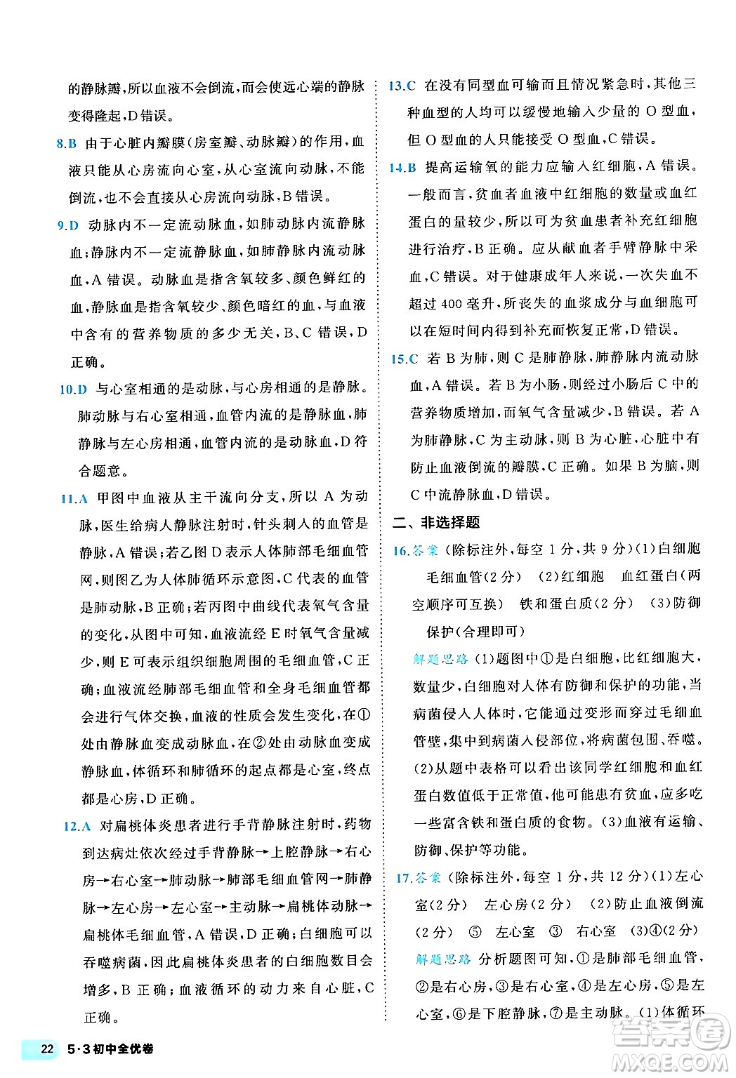 西安出版社2024年春53初中全優(yōu)卷七年級生物下冊人教版答案