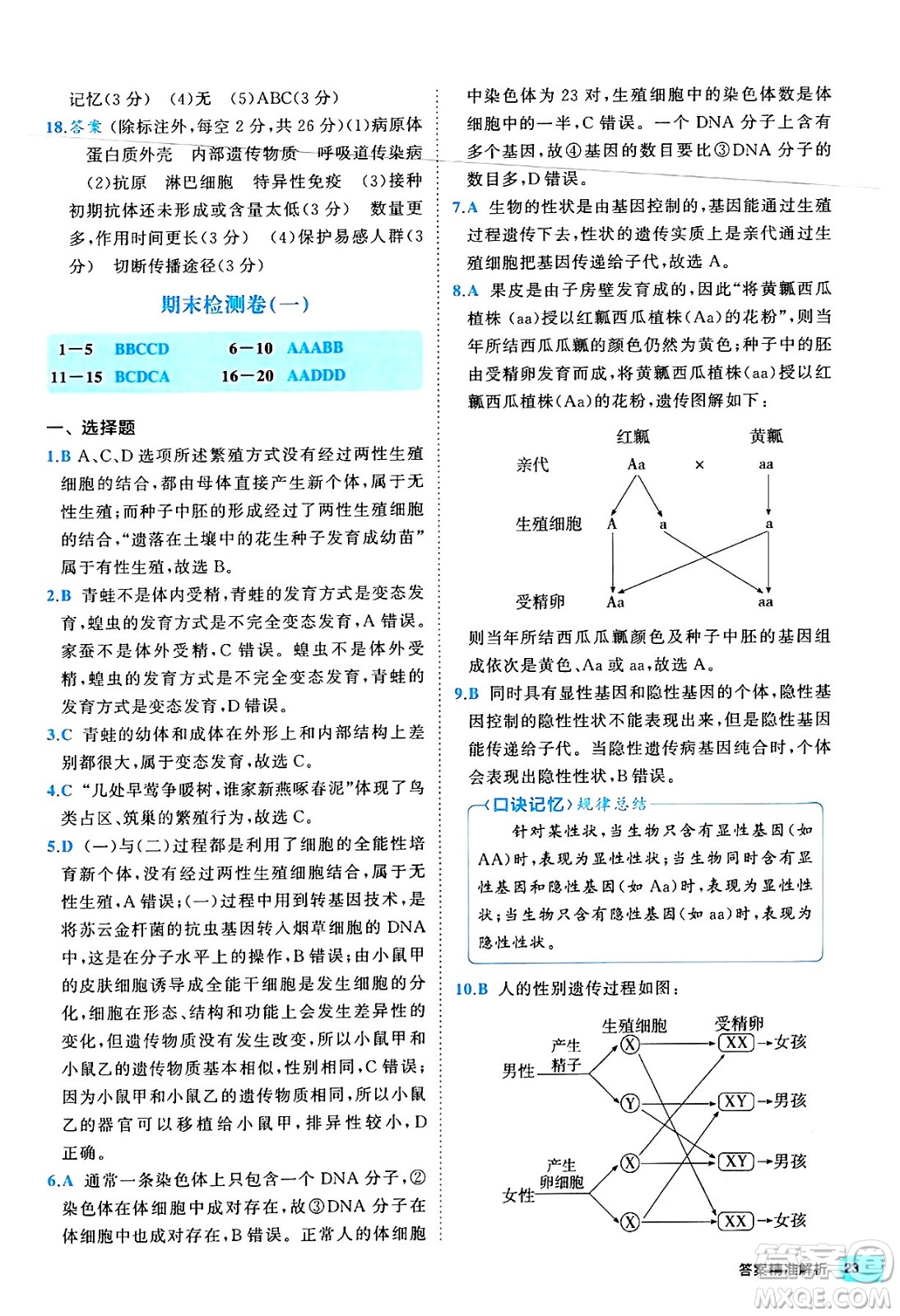 西安出版社2024年春53初中全優(yōu)卷八年級生物下冊人教版答案