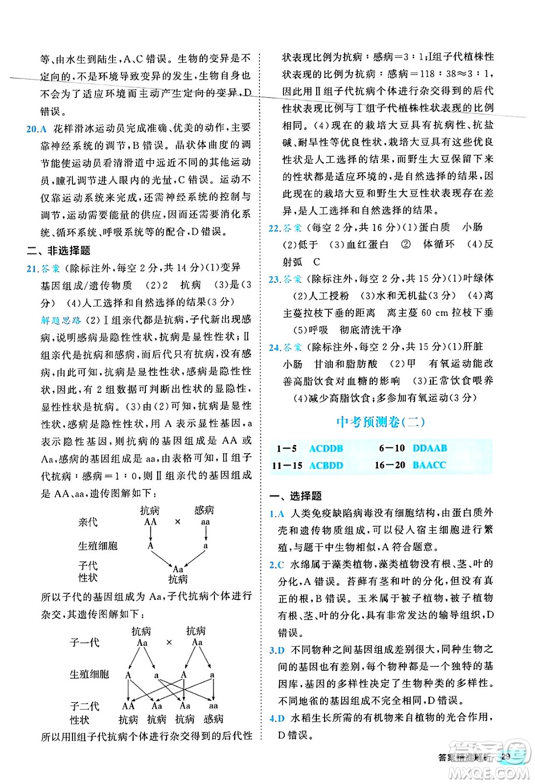 西安出版社2024年春53初中全優(yōu)卷八年級生物下冊人教版答案