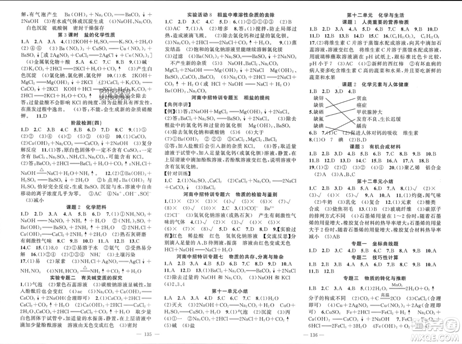 新疆青少年出版社2024年春原創(chuàng)新課堂九年級(jí)化學(xué)下冊(cè)人教版河南專(zhuān)版參考答案