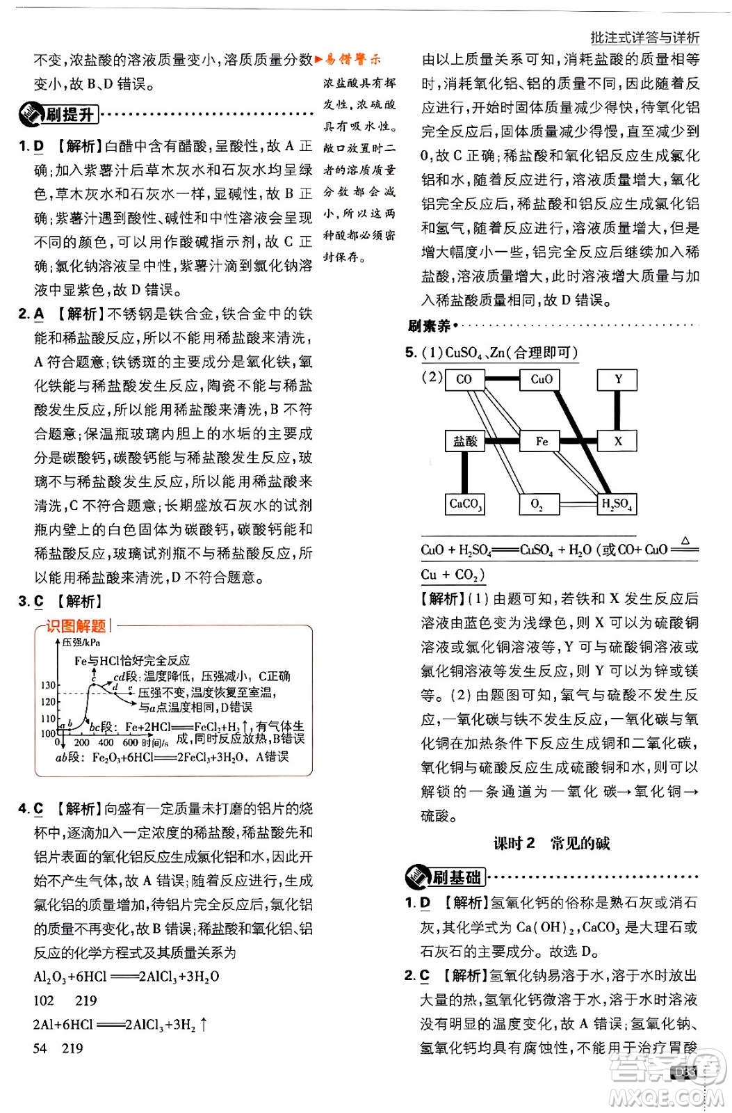 開明出版社2024年春初中必刷題九年級化學(xué)下冊人教版答案