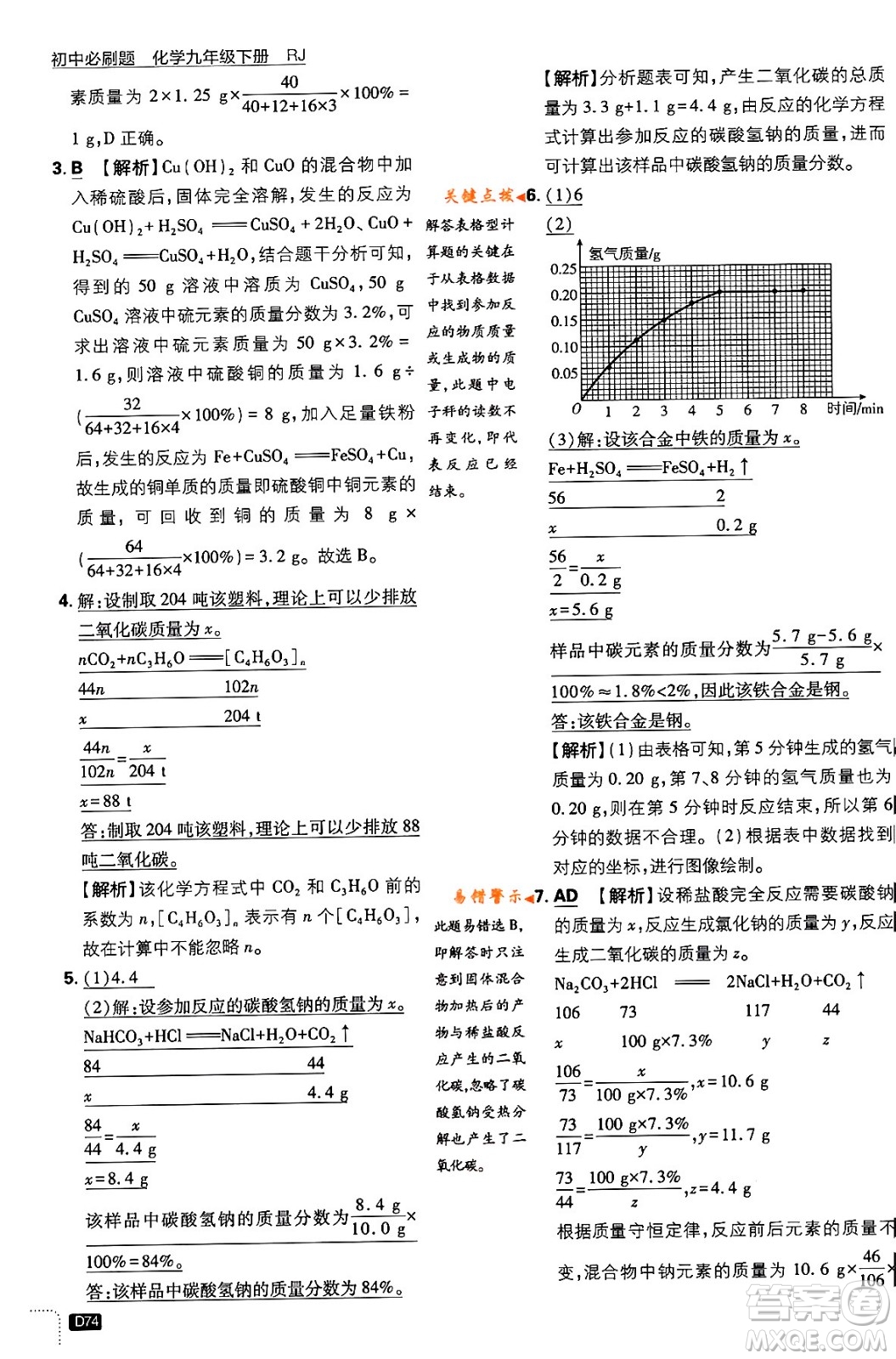 開明出版社2024年春初中必刷題九年級化學(xué)下冊人教版答案