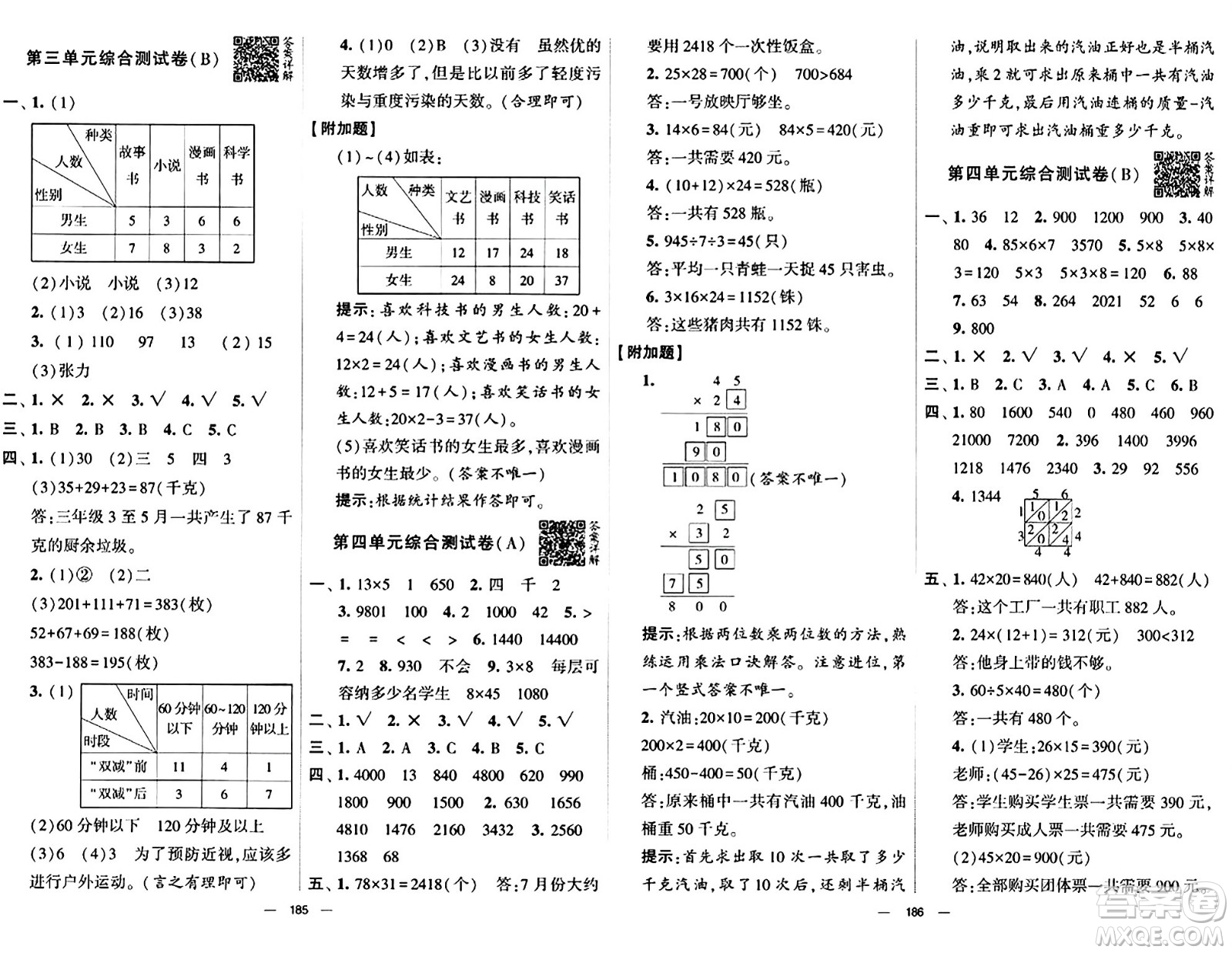 寧夏人民教育出版社2024年春學霸提優(yōu)大試卷三年級數(shù)學下冊人教版答案