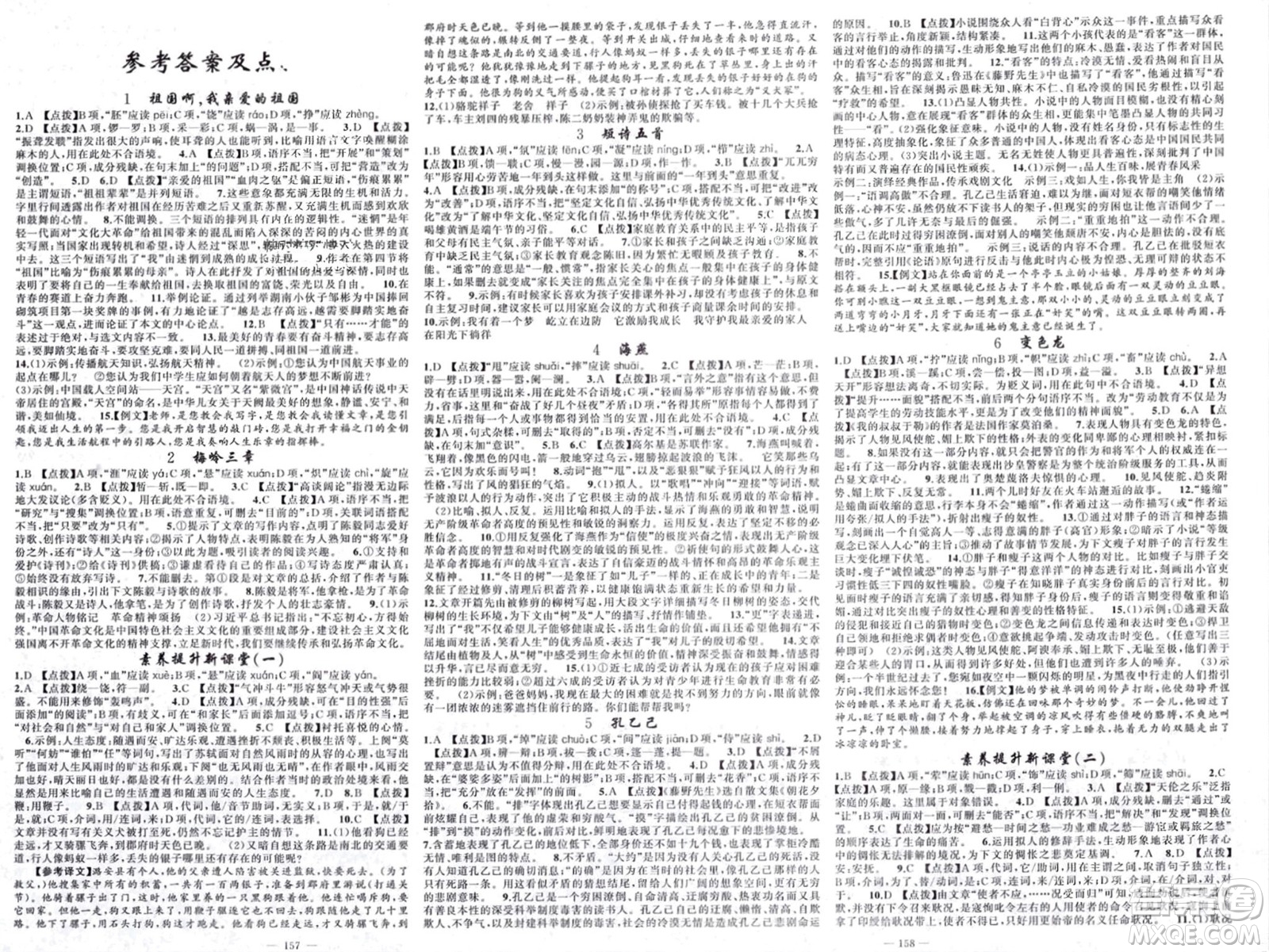 新疆青少年出版社2024年春原創(chuàng)新課堂九年級(jí)語(yǔ)文下冊(cè)人教版四川專版參考答案