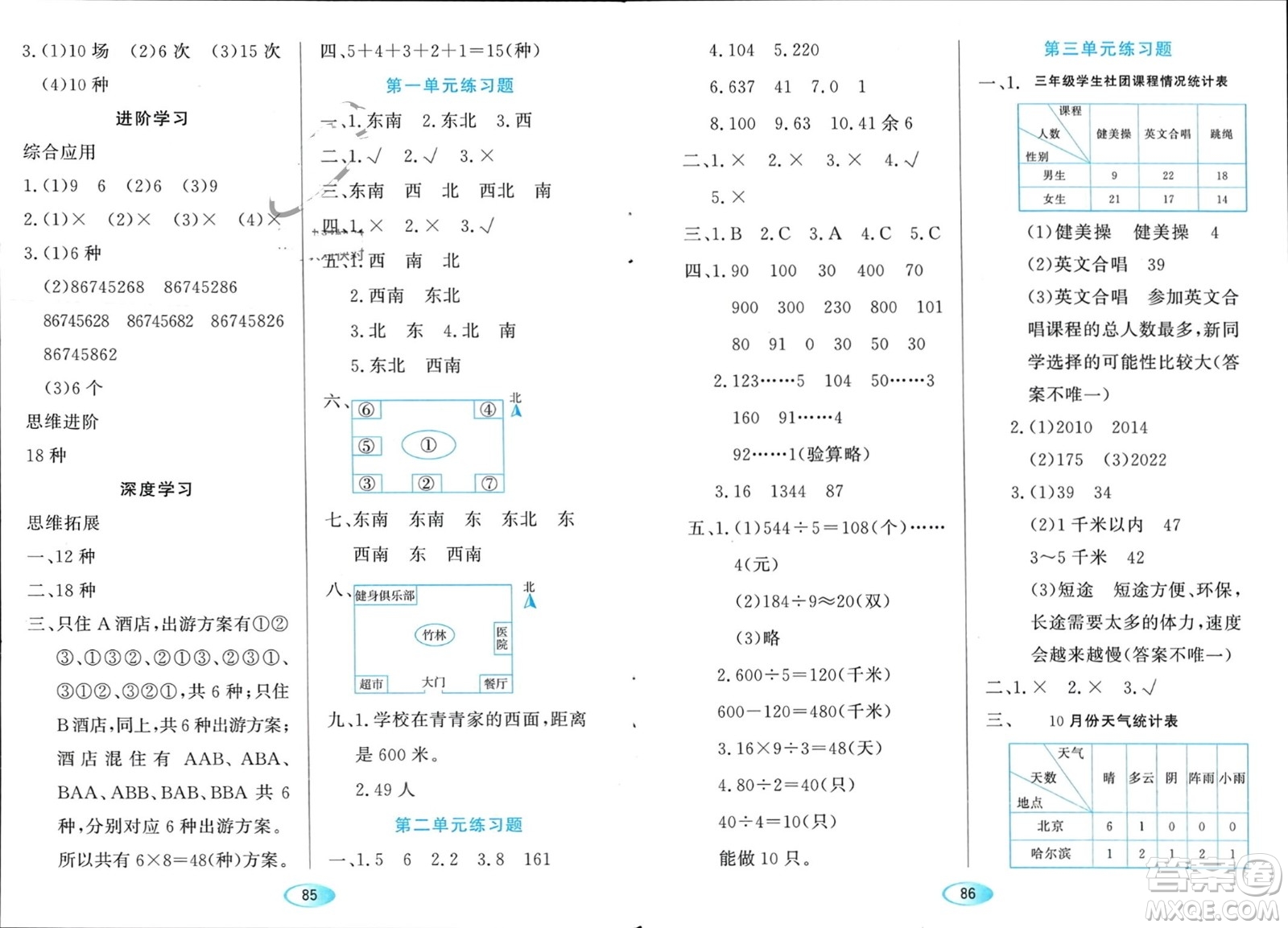 黑龍江教育出版社2024年春資源與評價三年級數(shù)學(xué)下冊人教版黑龍江專版參考答案