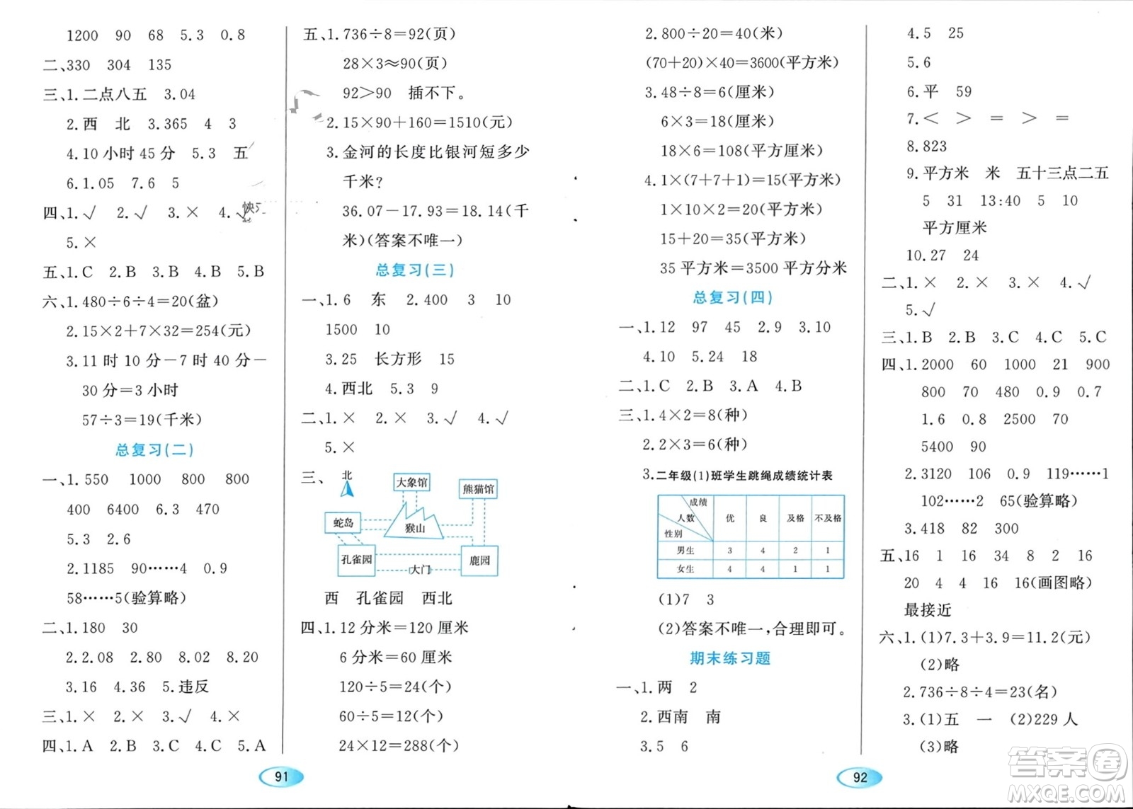 黑龍江教育出版社2024年春資源與評價三年級數(shù)學(xué)下冊人教版黑龍江專版參考答案