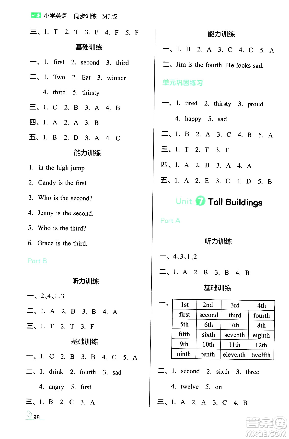 湖南教育出版社2024年春一本同步訓練五年級英語下冊閩教版福建專版答案
