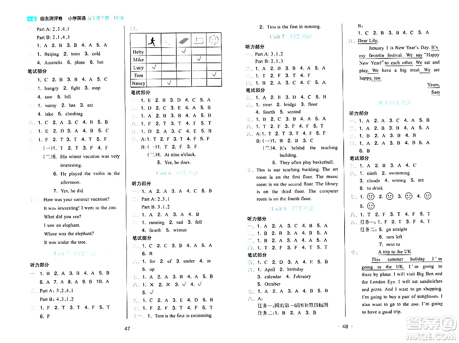 湖南教育出版社2024年春一本同步訓練五年級英語下冊閩教版福建專版答案