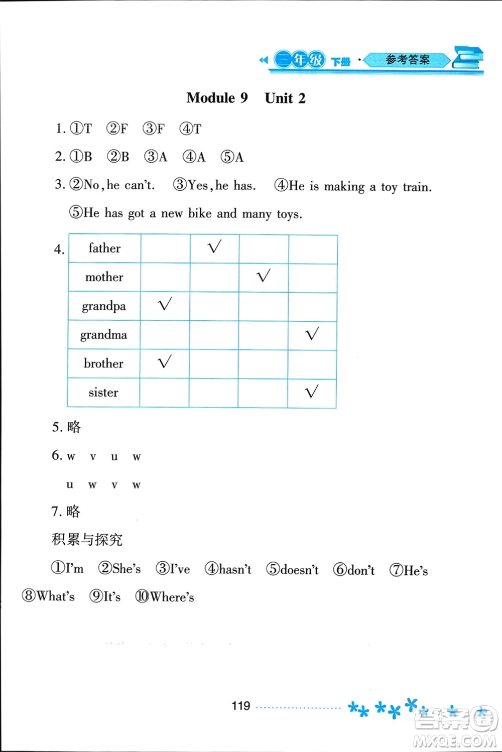 黑龍江教育出版社2024年春資源與評(píng)價(jià)三年級(jí)英語下冊(cè)外研版黑龍江專版參考答案