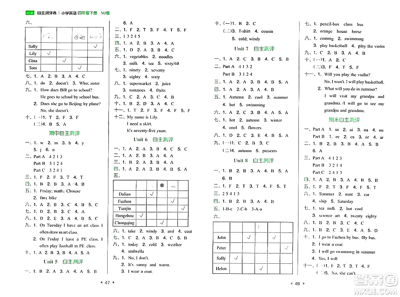 湖南教育出版社2024年春一本同步訓(xùn)練四年級英語下冊閩教版福建專版答案