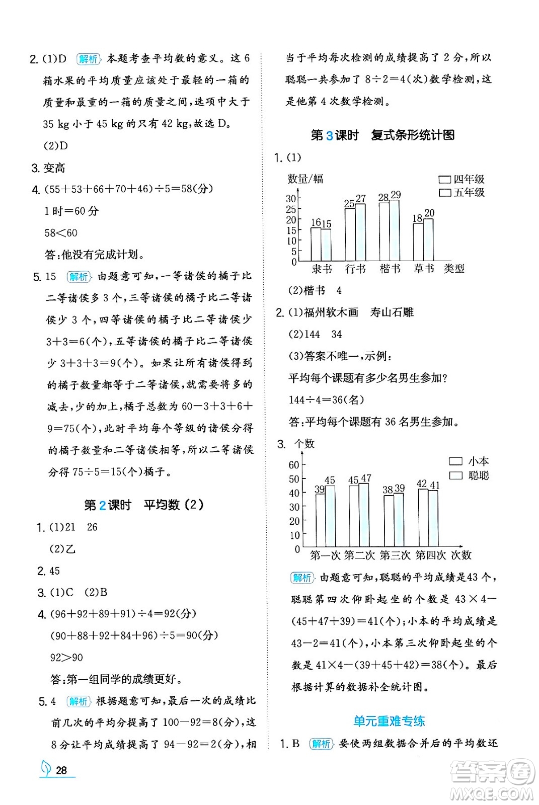 湖南教育出版社2024年春一本同步訓(xùn)練四年級(jí)數(shù)學(xué)下冊(cè)人教版福建專版答案