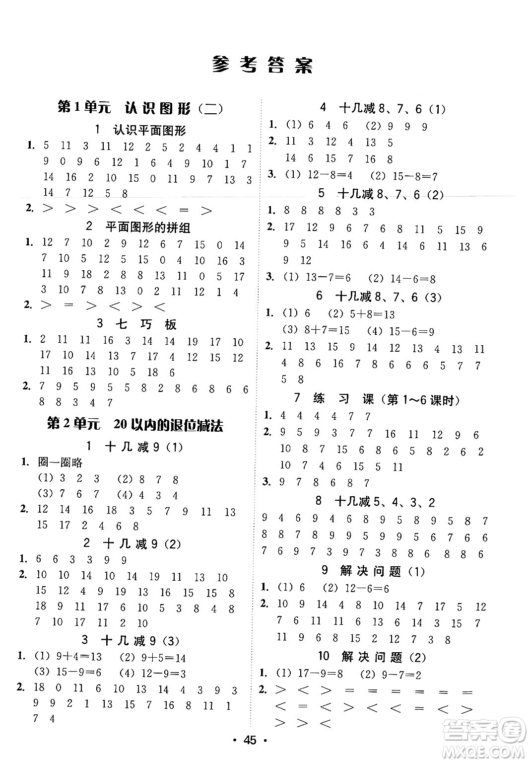安徽人民出版社2024年春教與學(xué)課時學(xué)練測一年級數(shù)學(xué)下冊人教版答案