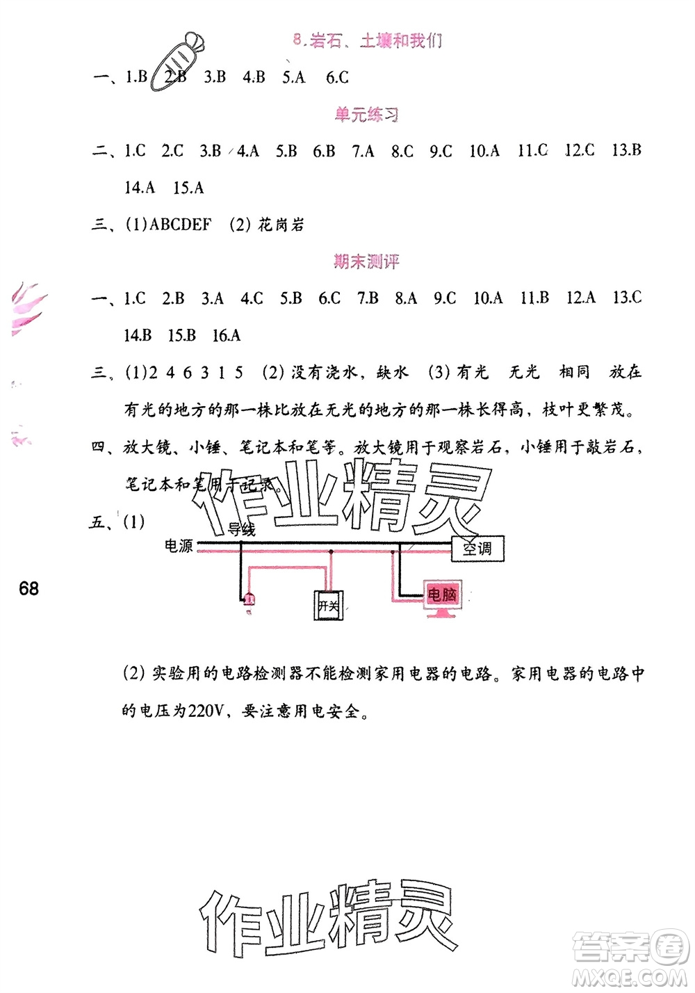 海燕出版社2024年春科學(xué)學(xué)習(xí)與鞏固四年級下冊教科版參考答案