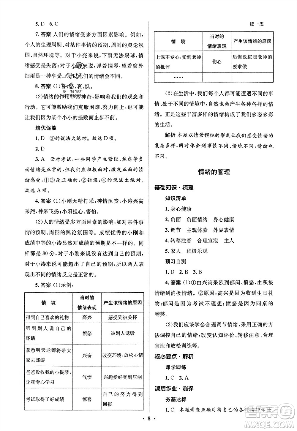 人民教育出版社2024年春人教金學典同步解析與測評學考練七年級道德與法治下冊人教版江蘇專版參考答案