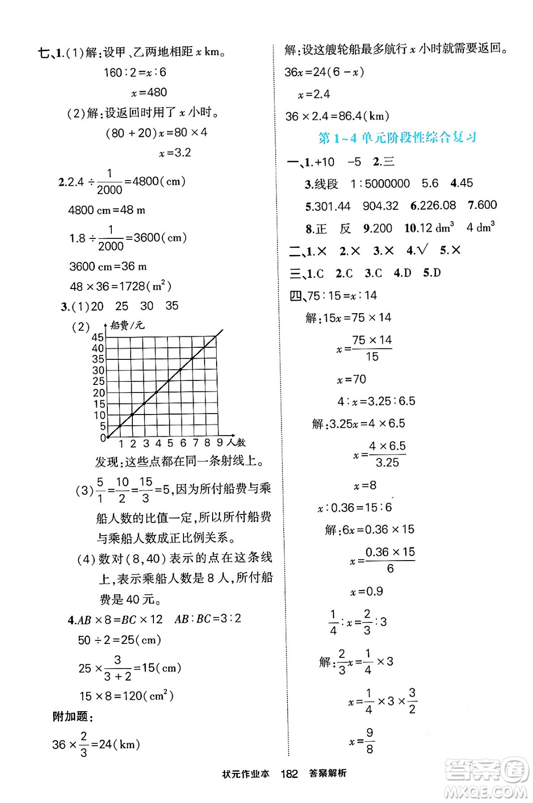 長江出版社2024年春狀元成才路狀元作業(yè)本六年級(jí)數(shù)學(xué)下冊(cè)人教版答案