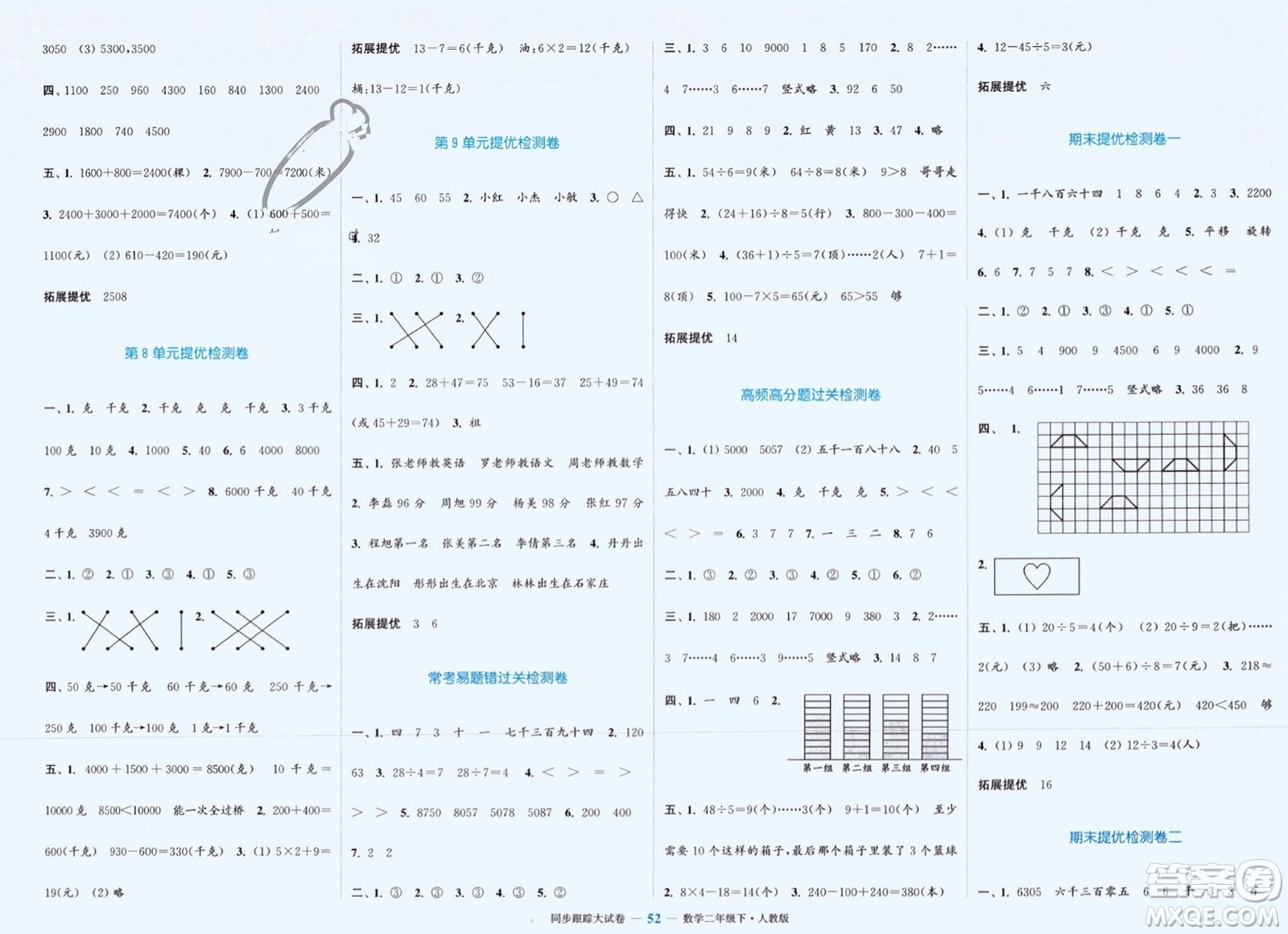 北方婦女兒童出版社2024年春金色課堂同步跟蹤大試卷二年級數(shù)學下冊人教版參考答案
