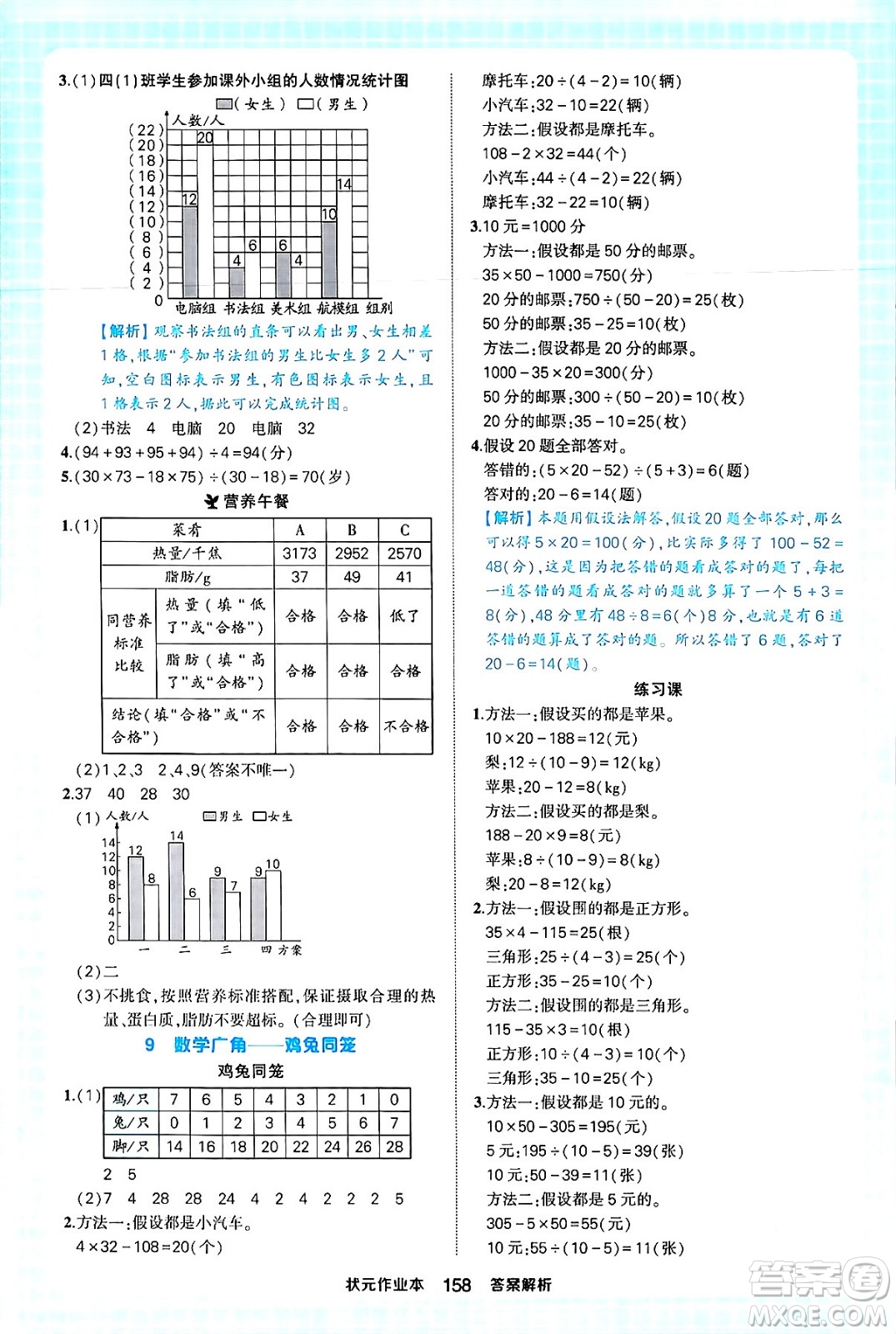 西安出版社2024年春狀元成才路狀元作業(yè)本四年級數(shù)學下冊人教版答案