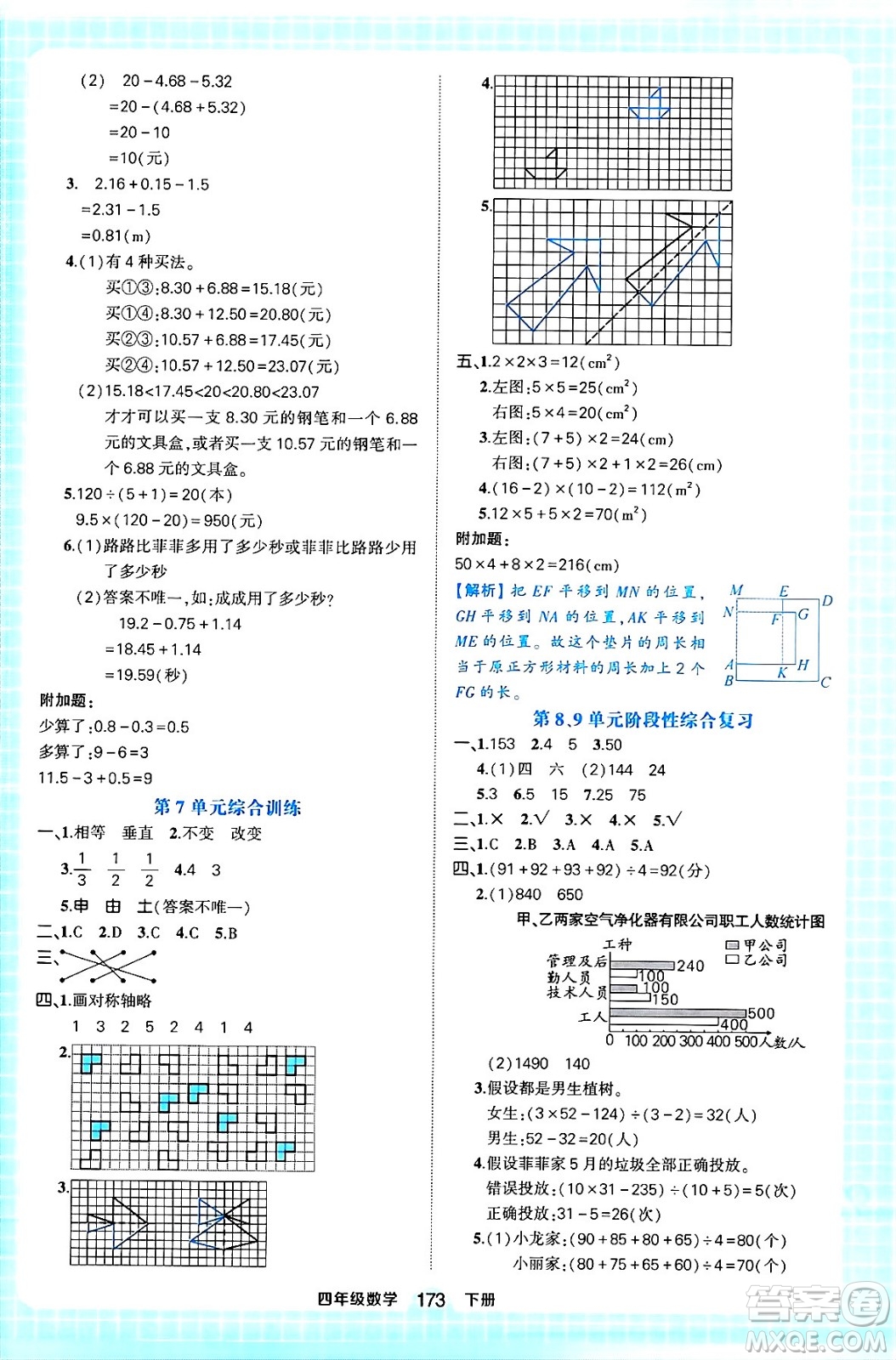 西安出版社2024年春狀元成才路狀元作業(yè)本四年級數(shù)學下冊人教版答案