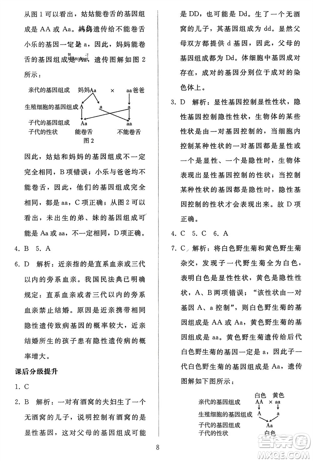 人民教育出版社2024年春同步輕松練習(xí)八年級(jí)生物下冊(cè)人教版參考答案