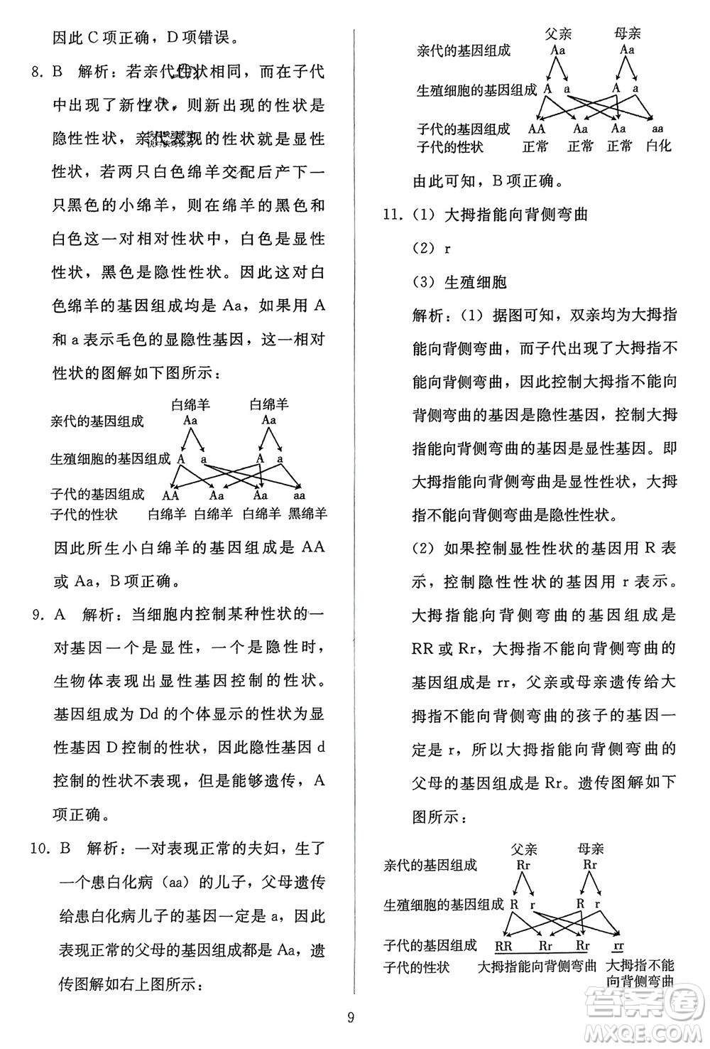 人民教育出版社2024年春同步輕松練習(xí)八年級(jí)生物下冊(cè)人教版參考答案