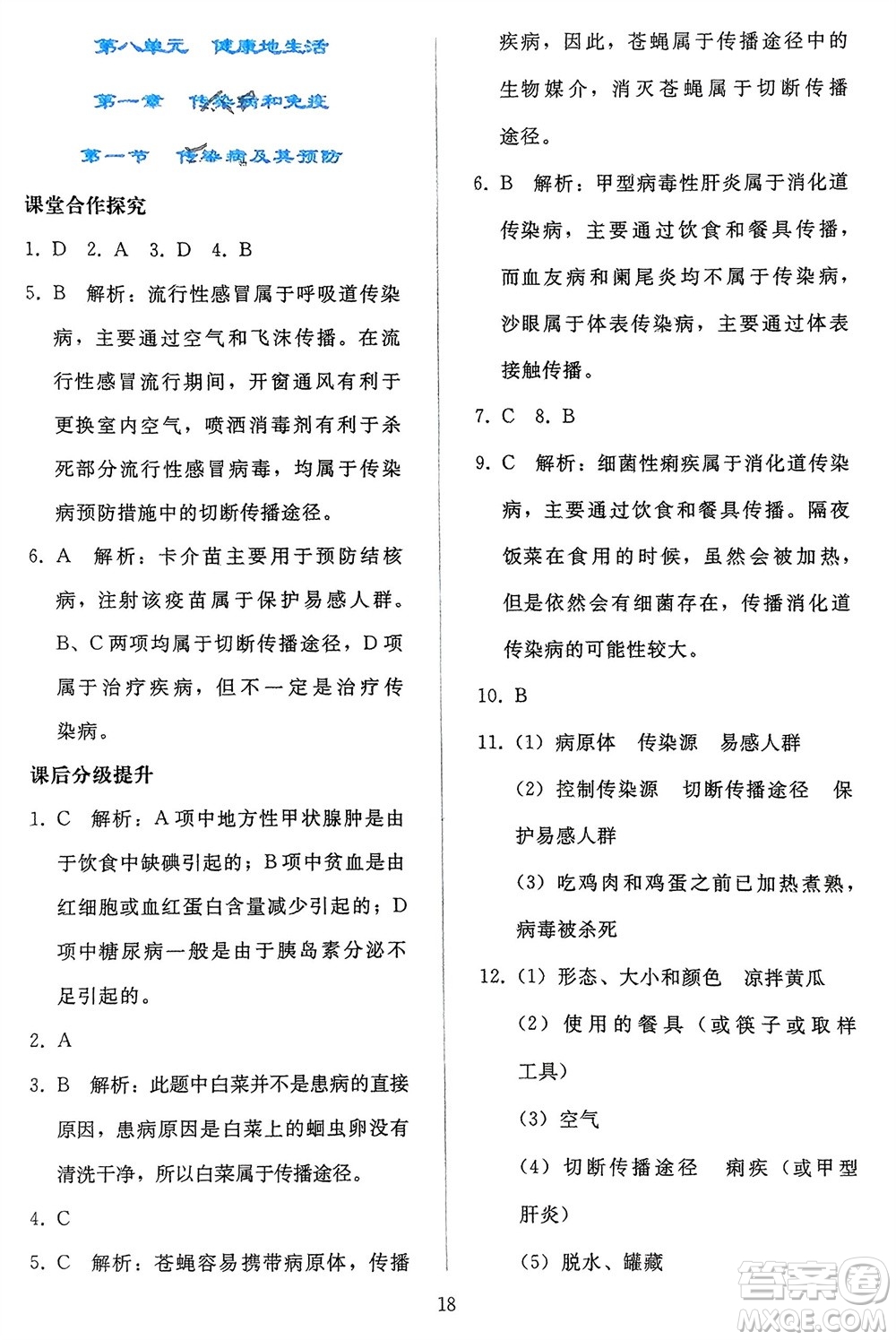 人民教育出版社2024年春同步輕松練習(xí)八年級(jí)生物下冊(cè)人教版參考答案