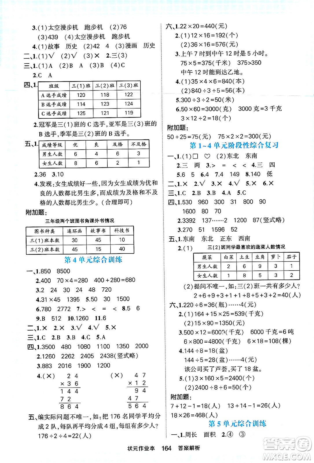 西安出版社2024年春狀元成才路狀元作業(yè)本三年級數(shù)學(xué)下冊人教版答案