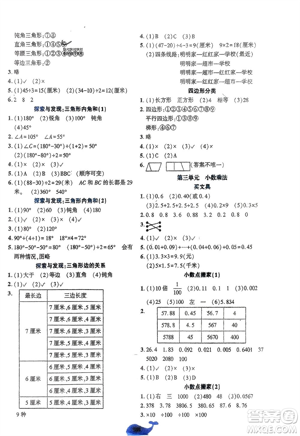 遼寧教育出版社2024年春好課堂堂練四年級(jí)數(shù)學(xué)下冊(cè)北師大版參考答案