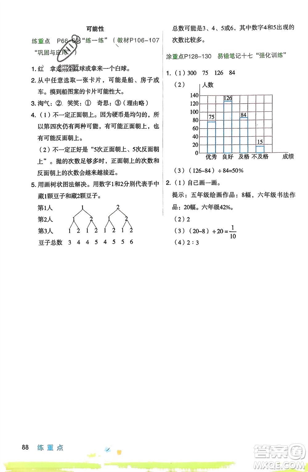 寧夏人民教育出版社2024年春新領(lǐng)程涂重點六年級數(shù)學下冊北師大版參考答案