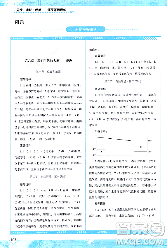 湖南少年兒童出版社2024年春同步實(shí)踐評(píng)價(jià)課程基礎(chǔ)訓(xùn)練七年級(jí)地理下冊(cè)人教版答案