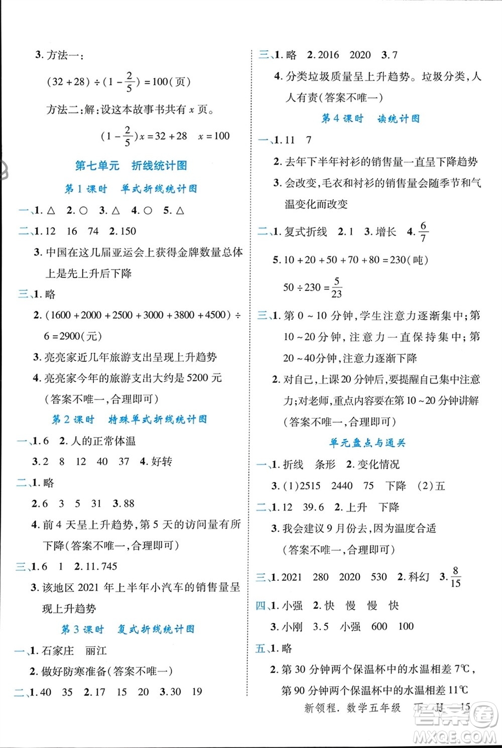 合肥工業(yè)大學(xué)出版社2024年春新領(lǐng)程五年級數(shù)學(xué)下冊冀教版參考答案