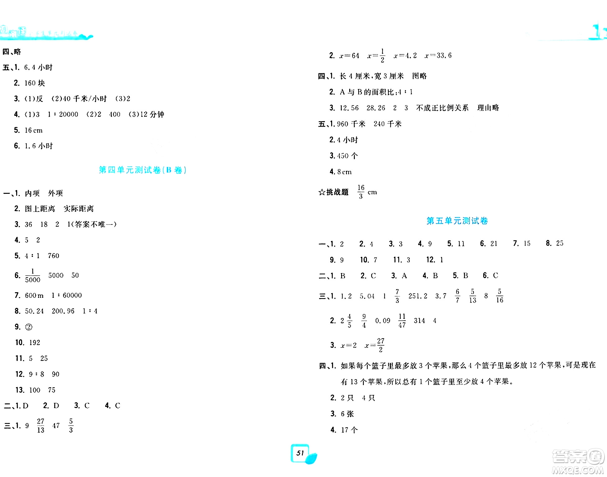 浙江工商大學(xué)出版社2024年春學(xué)力測(cè)評(píng)小學(xué)生單元測(cè)試卷六年級(jí)數(shù)學(xué)下冊(cè)通用版答案