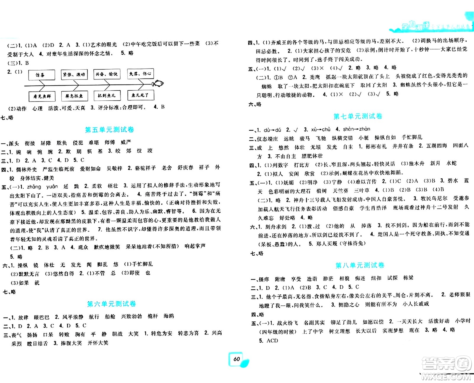 浙江工商大學(xué)出版社2024年春學(xué)力測評小學(xué)生單元測試卷五年級語文下冊通用版答案