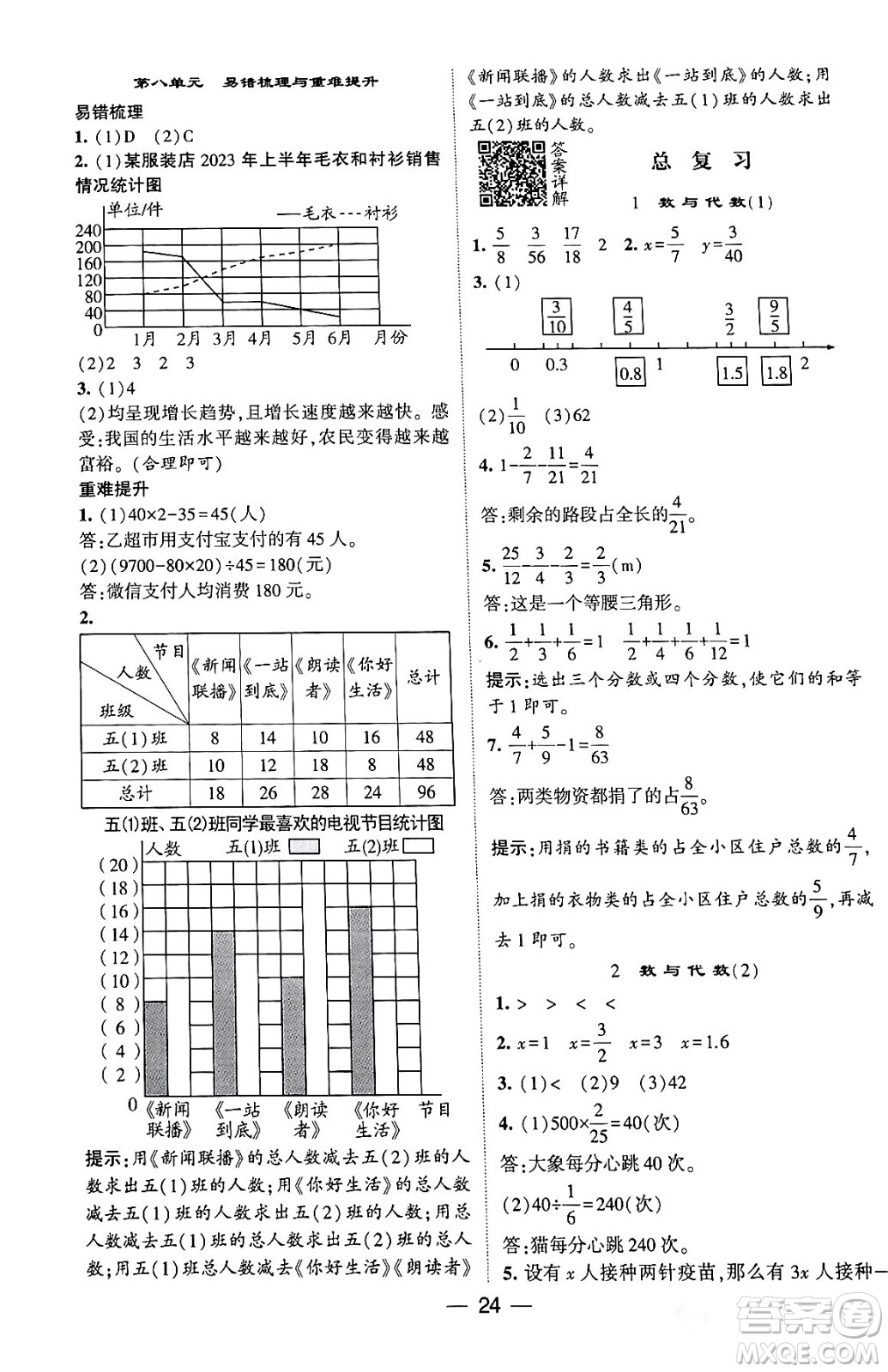 河海大學(xué)出版社2024年春經(jīng)綸學(xué)霸4星學(xué)霸提高班五年級(jí)數(shù)學(xué)下冊(cè)北師大版答案