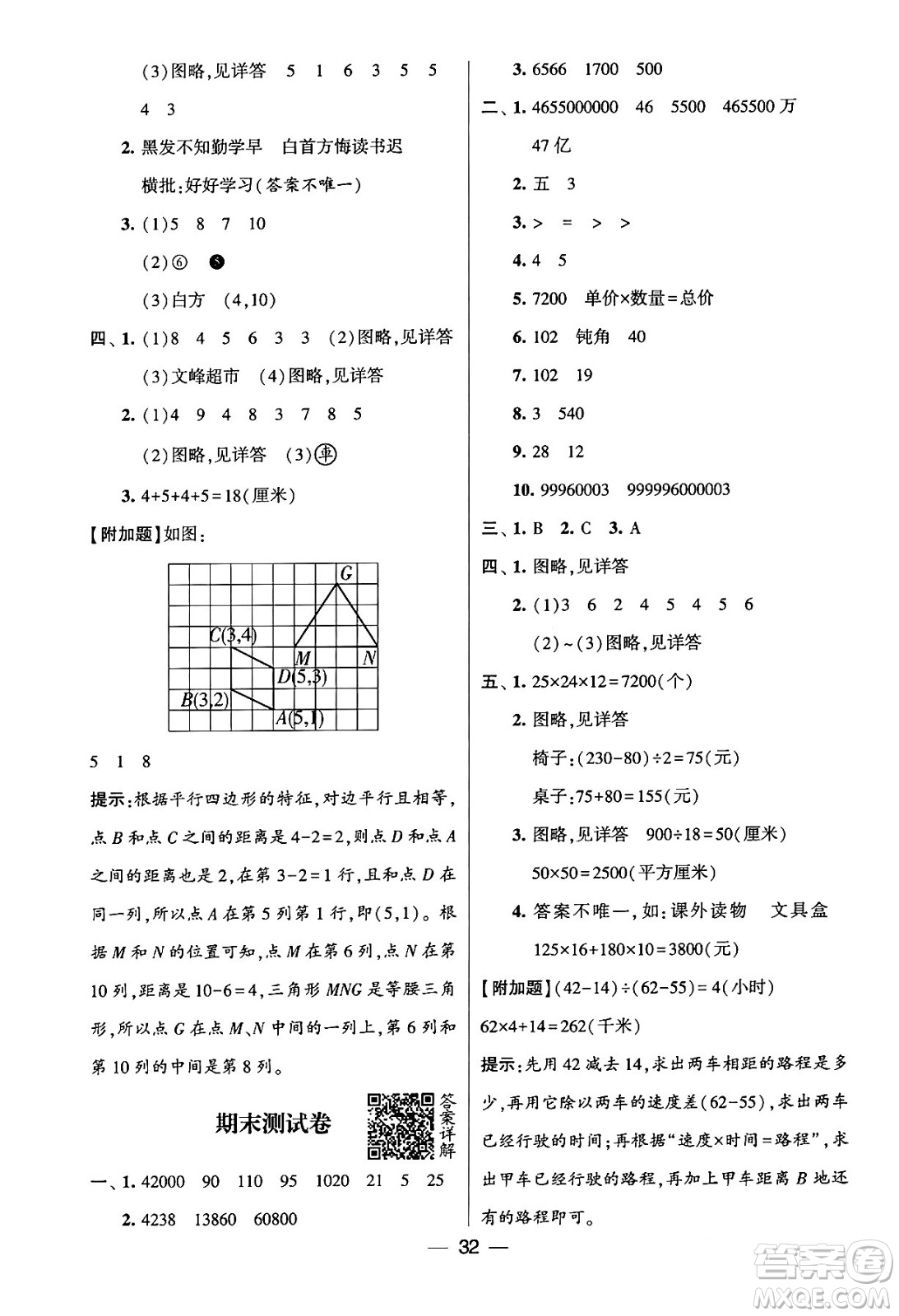 河海大學出版社2024年春經(jīng)綸學霸4星學霸提高班四年級數(shù)學下冊蘇教版答案