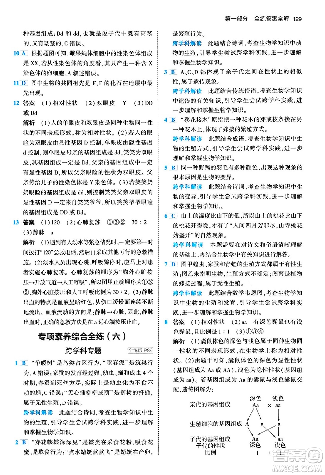 首都師范大學(xué)出版社2024年春初中同步5年中考3年模擬八年級(jí)生物下冊(cè)人教版答案