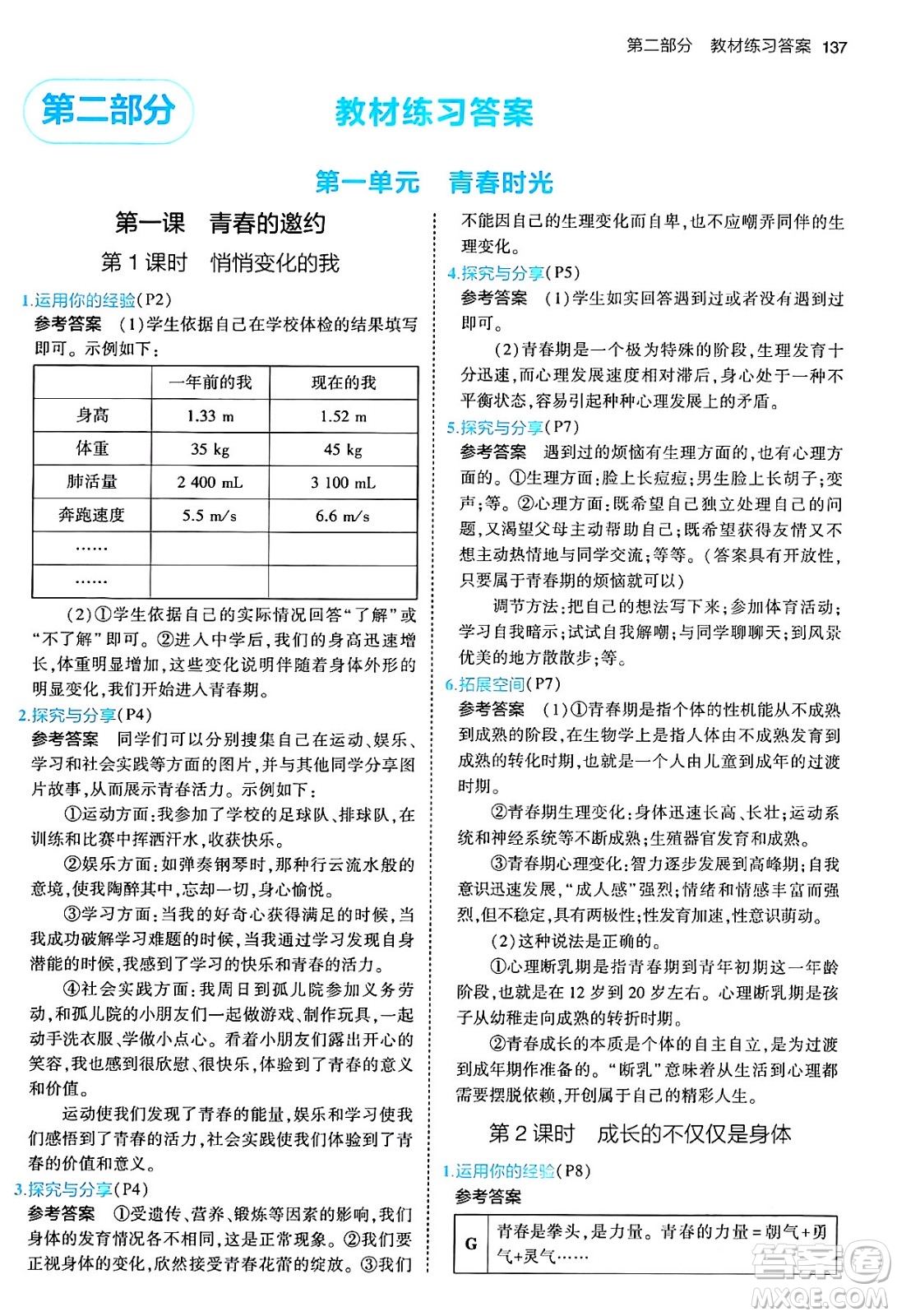 首都師范大學(xué)出版社2024年春初中同步5年中考3年模擬七年級道德與法治下冊人教版答案