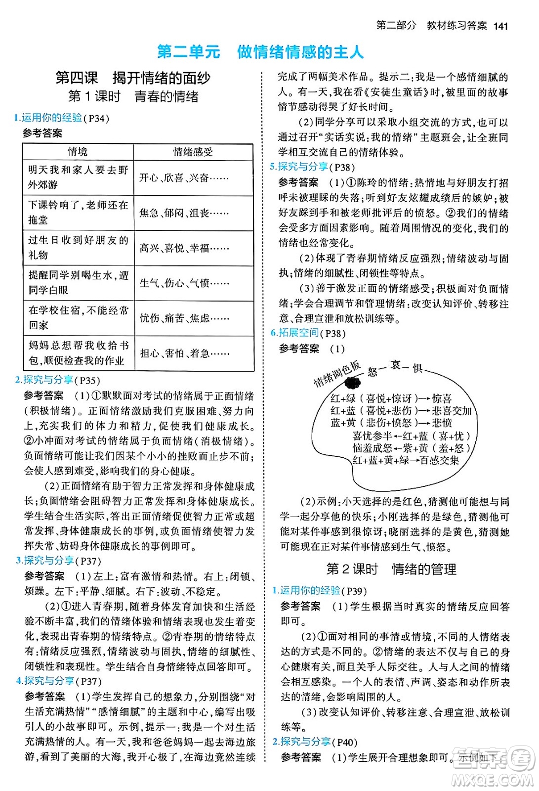 首都師范大學(xué)出版社2024年春初中同步5年中考3年模擬七年級道德與法治下冊人教版答案