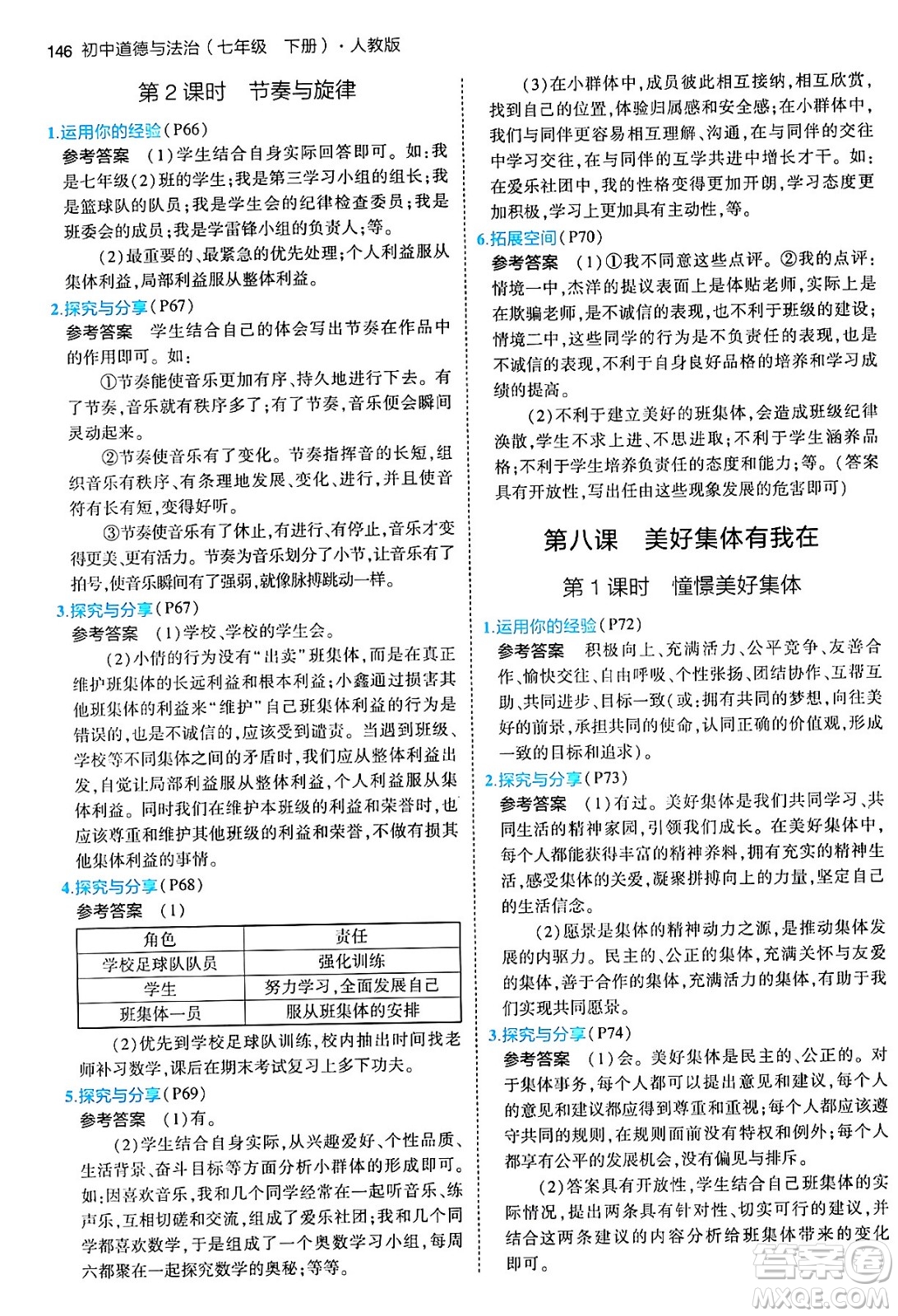 首都師范大學(xué)出版社2024年春初中同步5年中考3年模擬七年級道德與法治下冊人教版答案