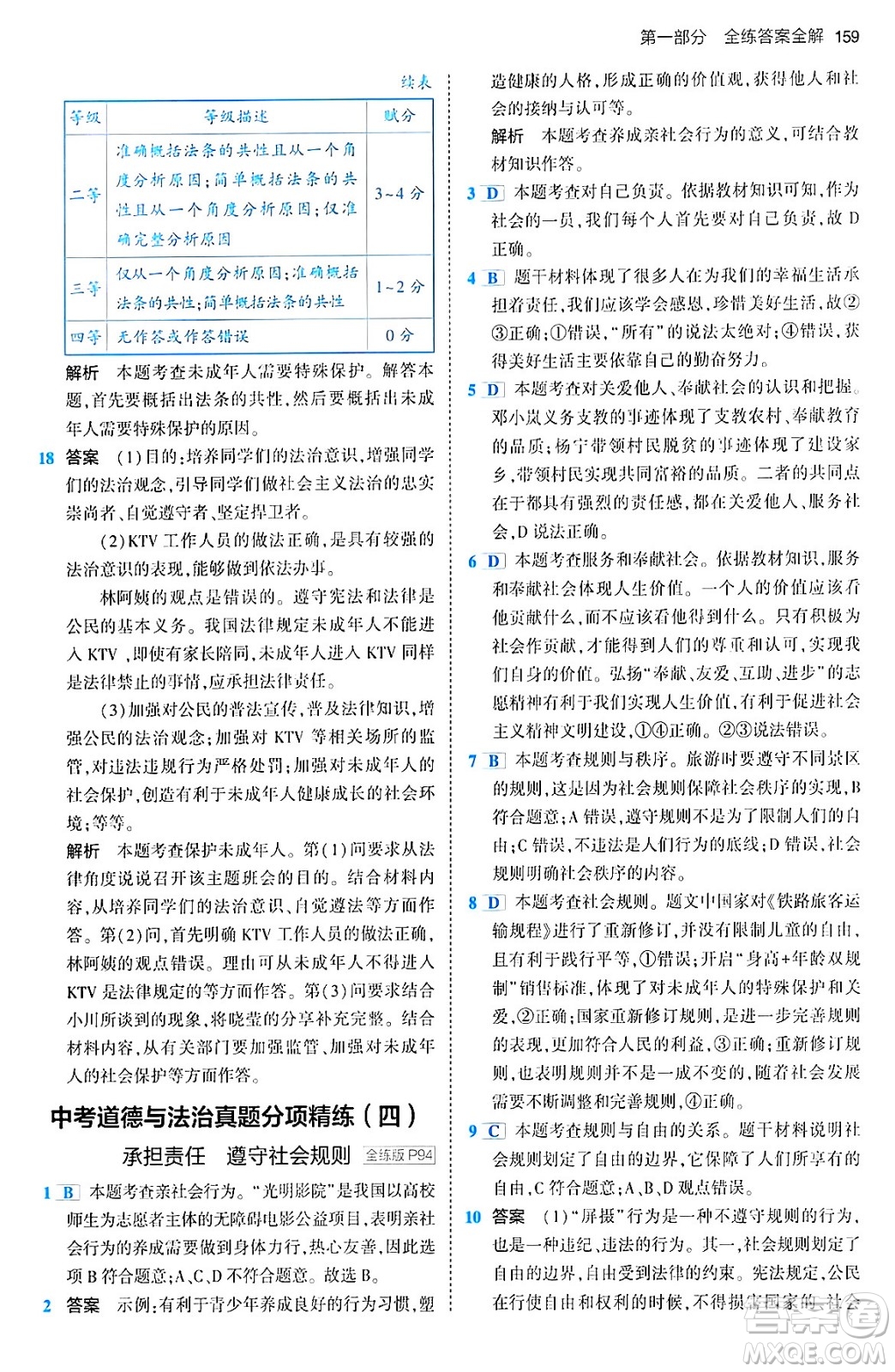 首都師范大學(xué)出版社2024年春初中同步5年中考3年模擬九年級道德與法治下冊人教版答案