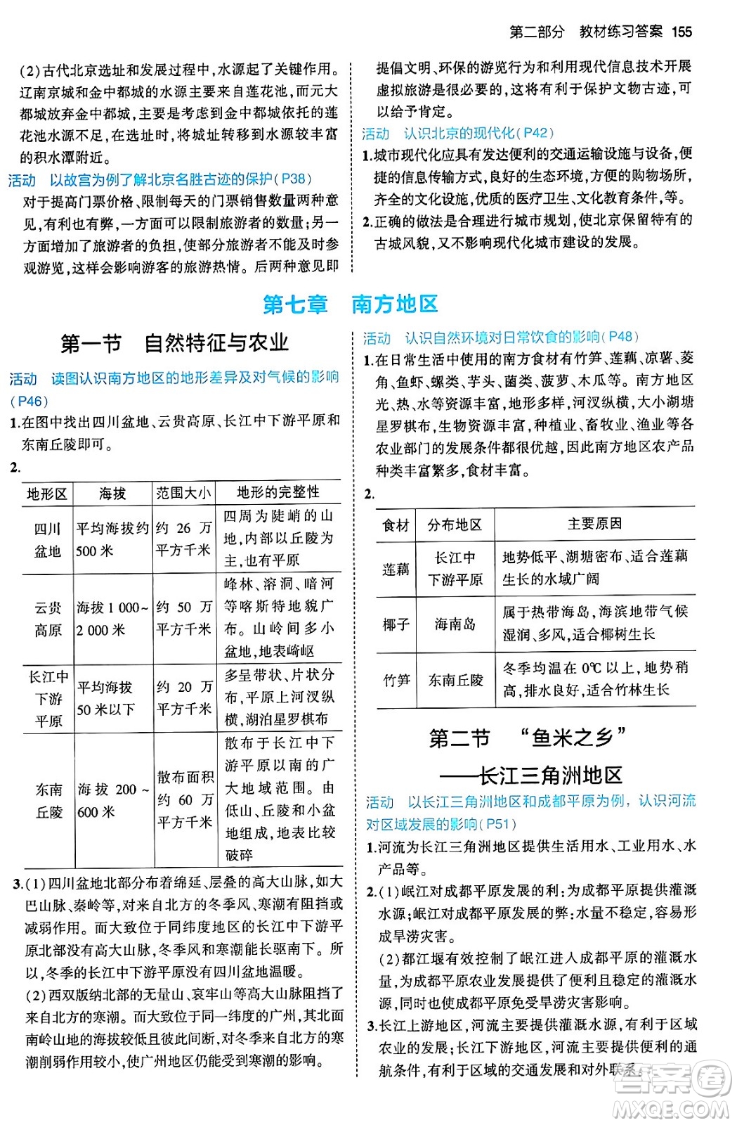 首都師范大學(xué)出版社2024年春初中同步5年中考3年模擬八年級(jí)地理下冊(cè)人教版答案