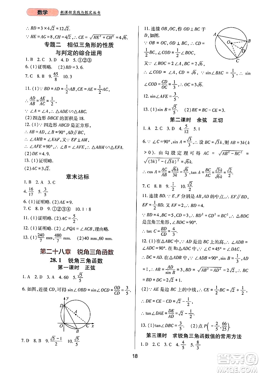 四川教育出版社2024年春新課程實(shí)踐與探究叢書(shū)九年級(jí)數(shù)學(xué)下冊(cè)人教版答案
