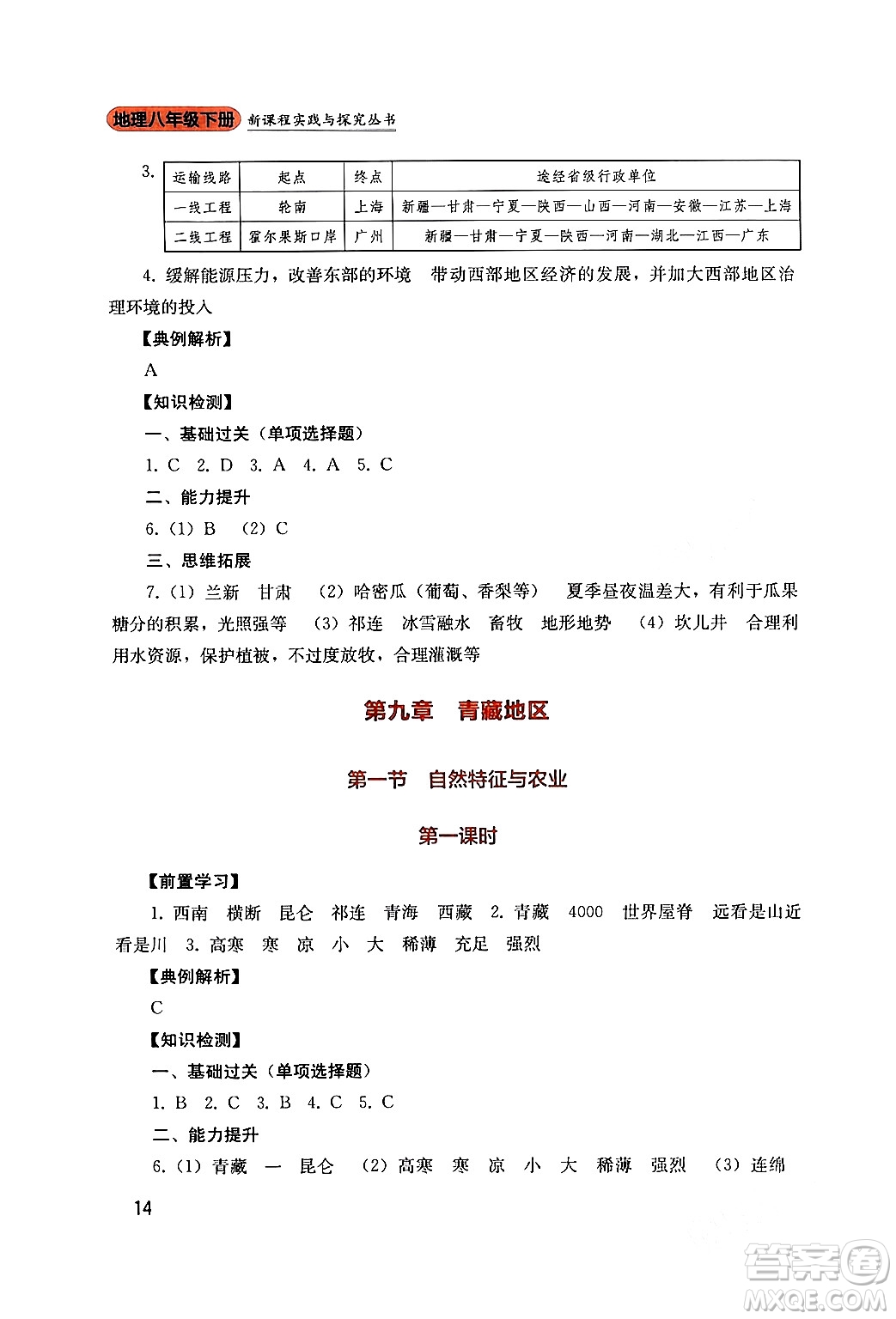 四川教育出版社2024年春新課程實(shí)踐與探究叢書八年級(jí)地理下冊人教版答案